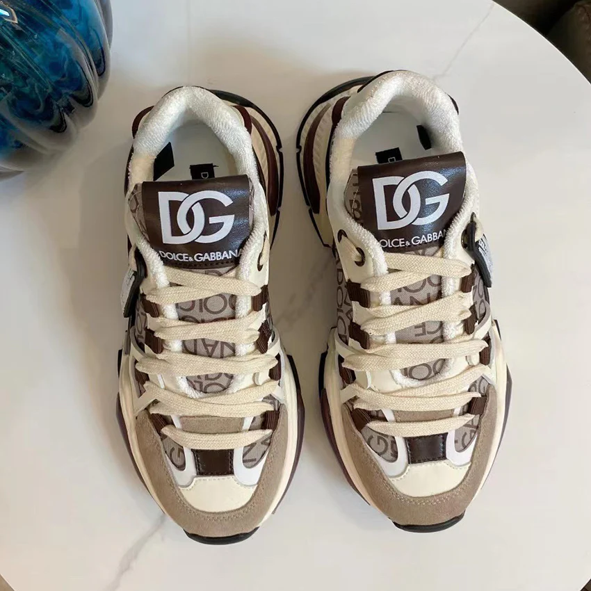 New leather thick sole color blocked dad shoes 1024071219 - FrasersFashion