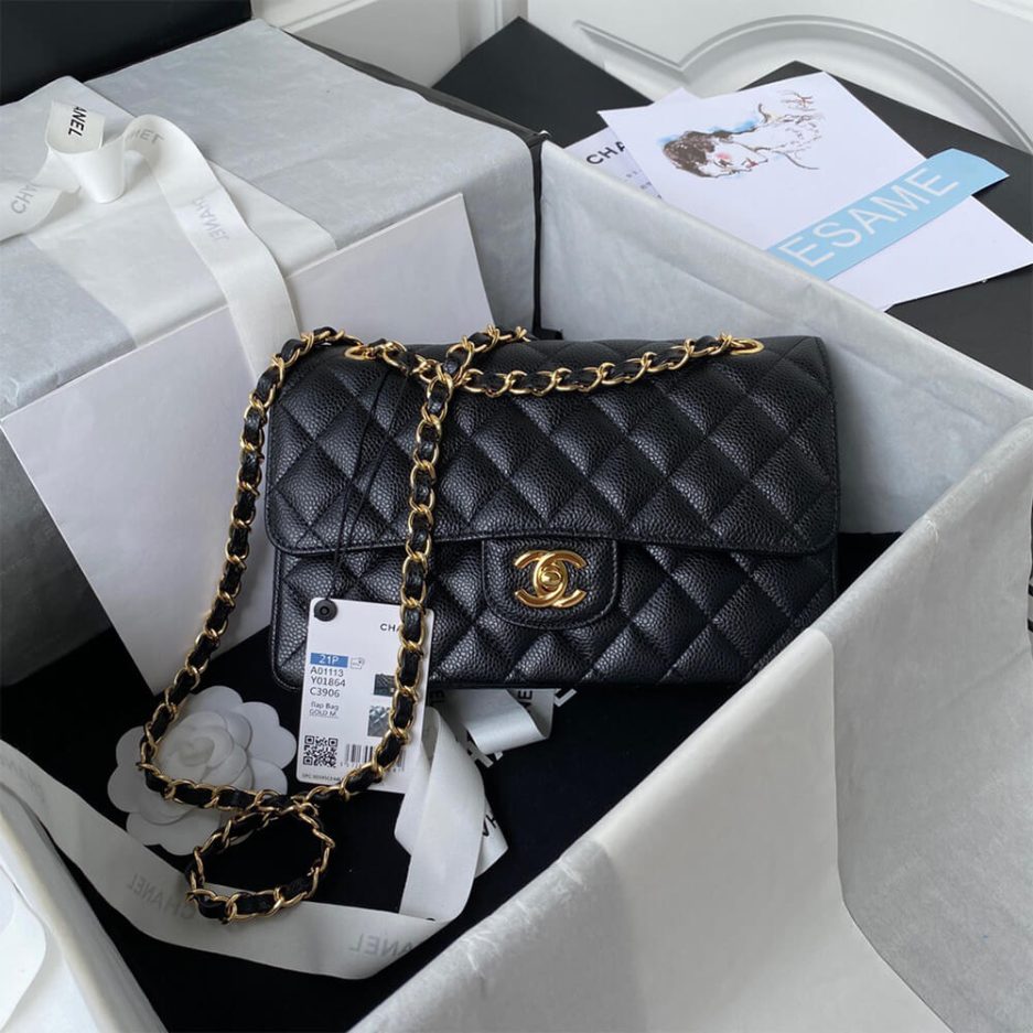 CHANEL SMALL CLASSIC HANDBAG Grained Calfskin & Gold Metal - FrasersFashion