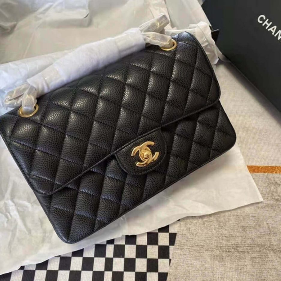 CHANEL Classic Flap Handbag GRAINED CALFSKIN & GOLD METAL - FrasersFashion