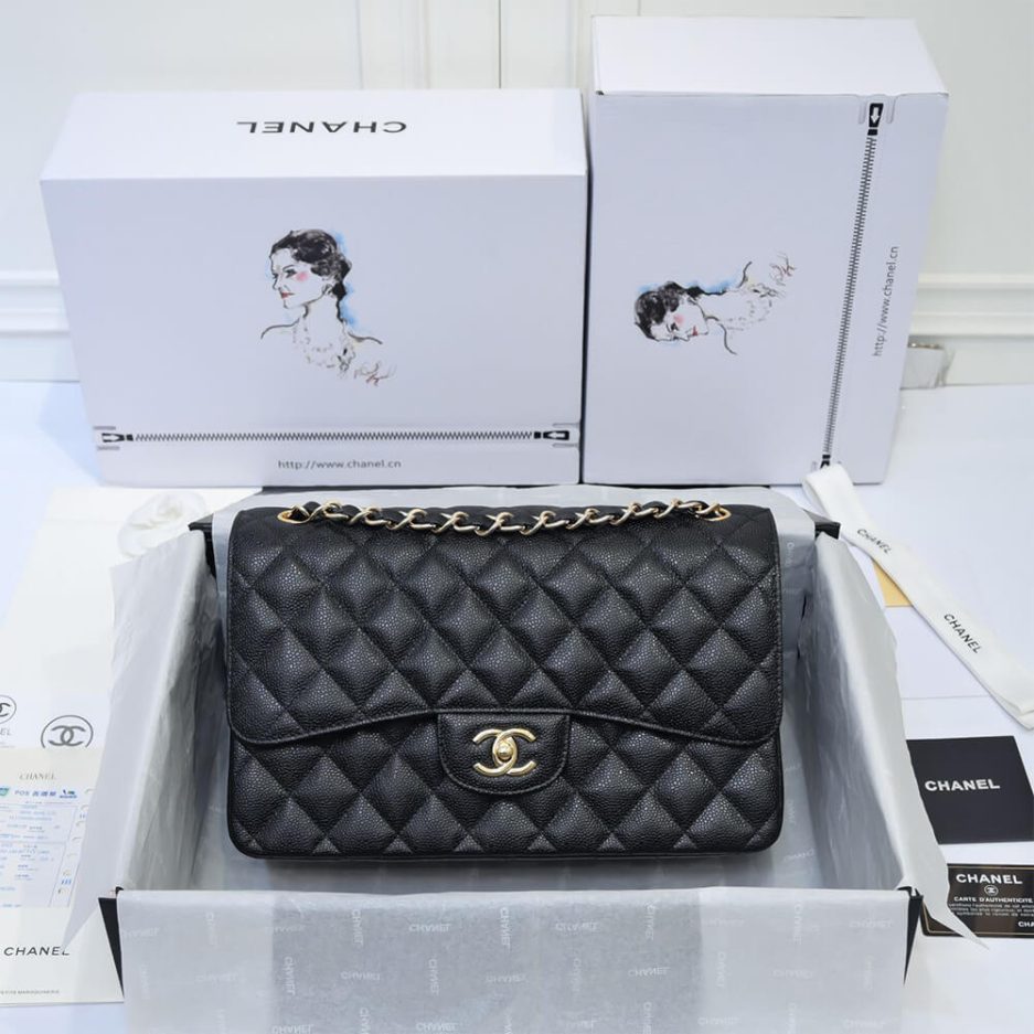 CHANEL LARGE CLASSIC HANDBAG Grained Calfskin & Gold Metal - FrasersFashion