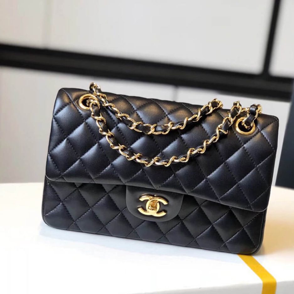 CHANEL SMALL CLASSIC HANDBAG LAMBSKIN & GOLD METAL - FrasersFashion