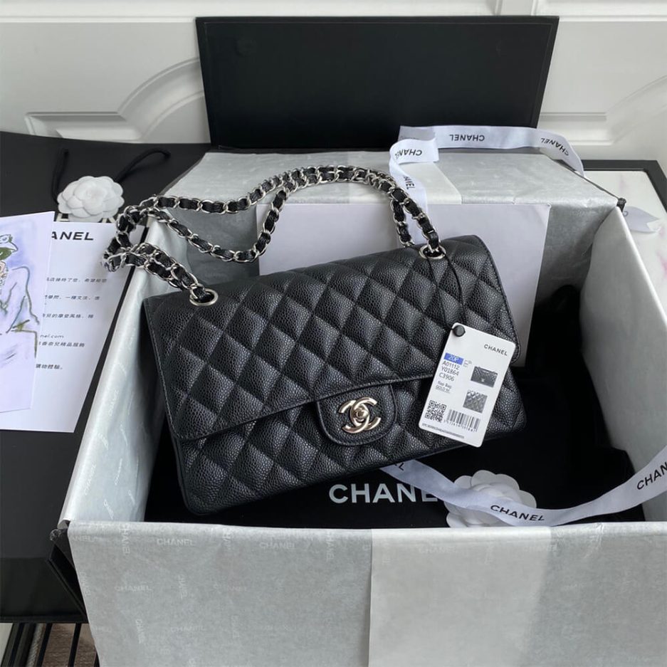 CHANEL CLASSIC HANDBAG Grained Calfskin & Silver Metal - FrasersFashion