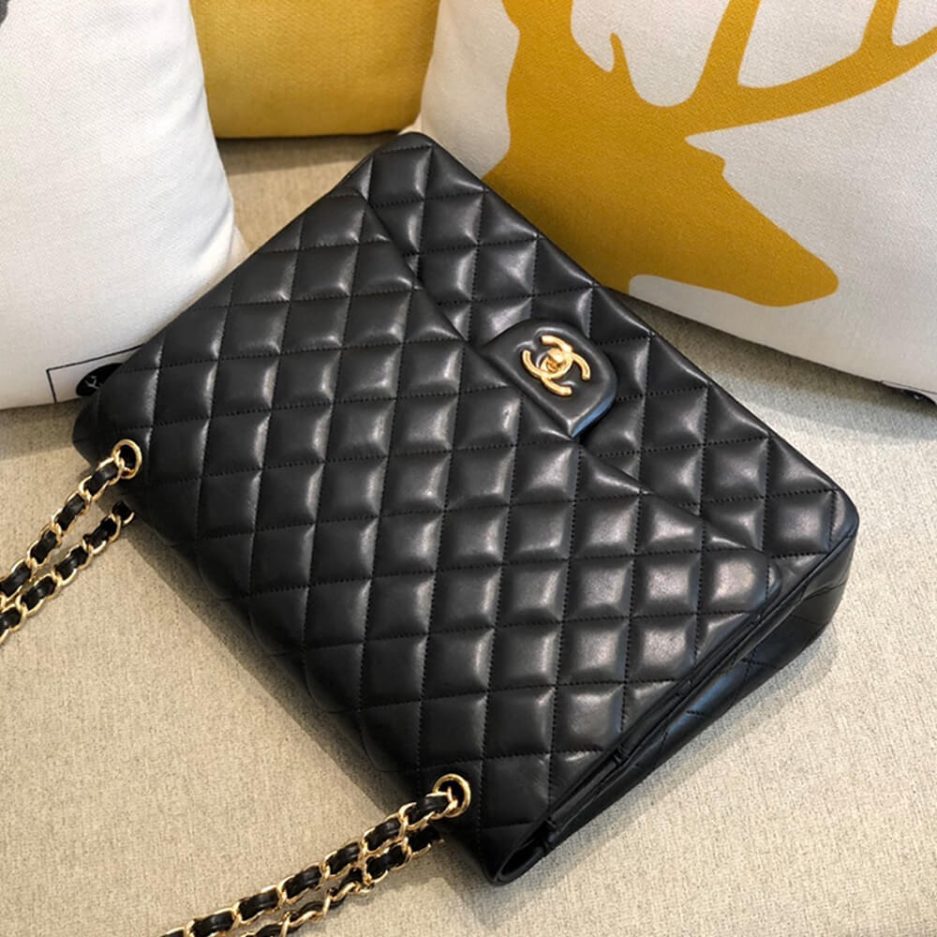 CHANEL Classic Maxi Handbag LAMBSKIN & GOLD METAL - FrasersFashion