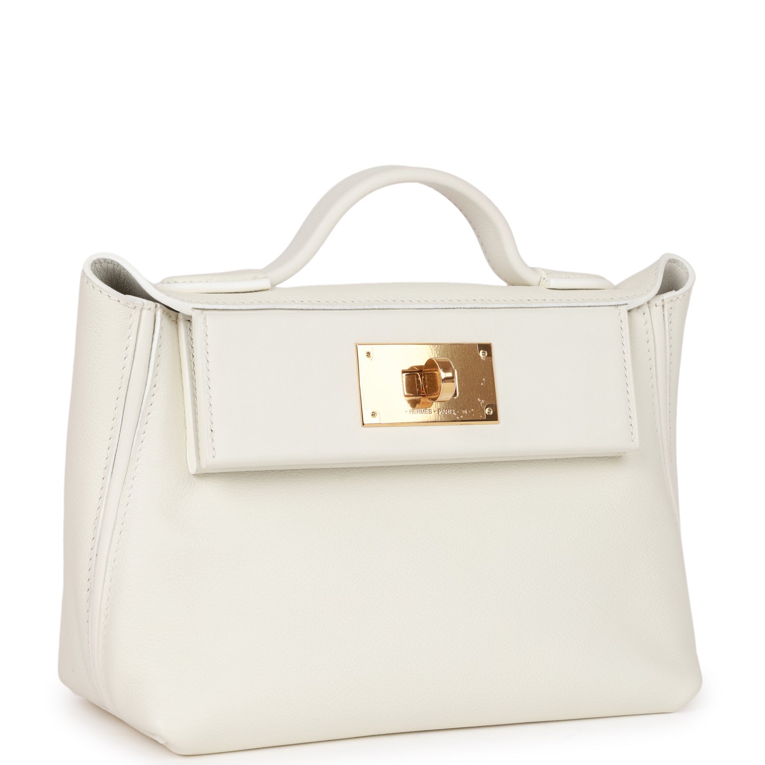 Hermes Mini 24/24 Bag White Evercolor and Swift Gold Hardware - FrasersFashion