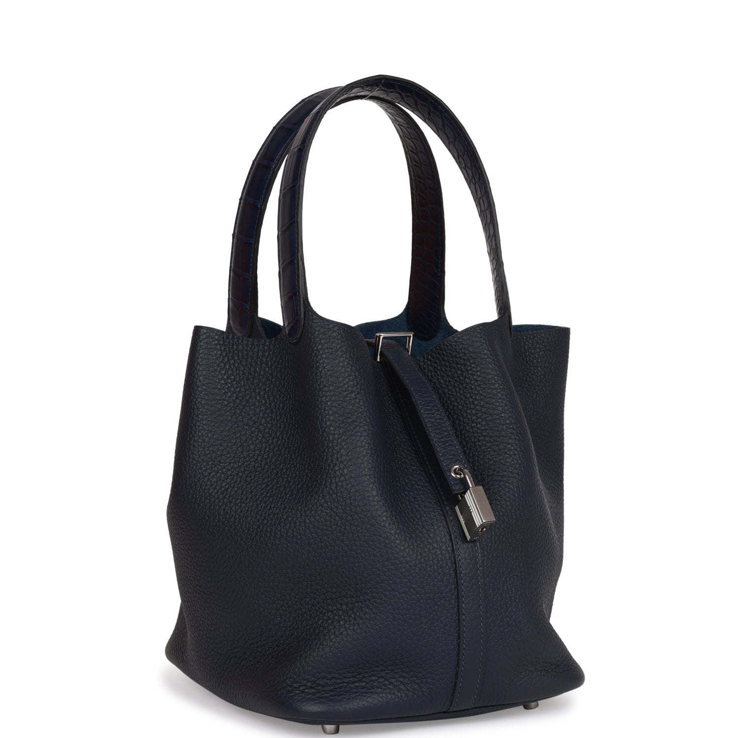 Hermes Picotin Lock 18 Bleu Nuit Clemence and Matte Alligator Touch Palladium Hardware - FrasersFashion