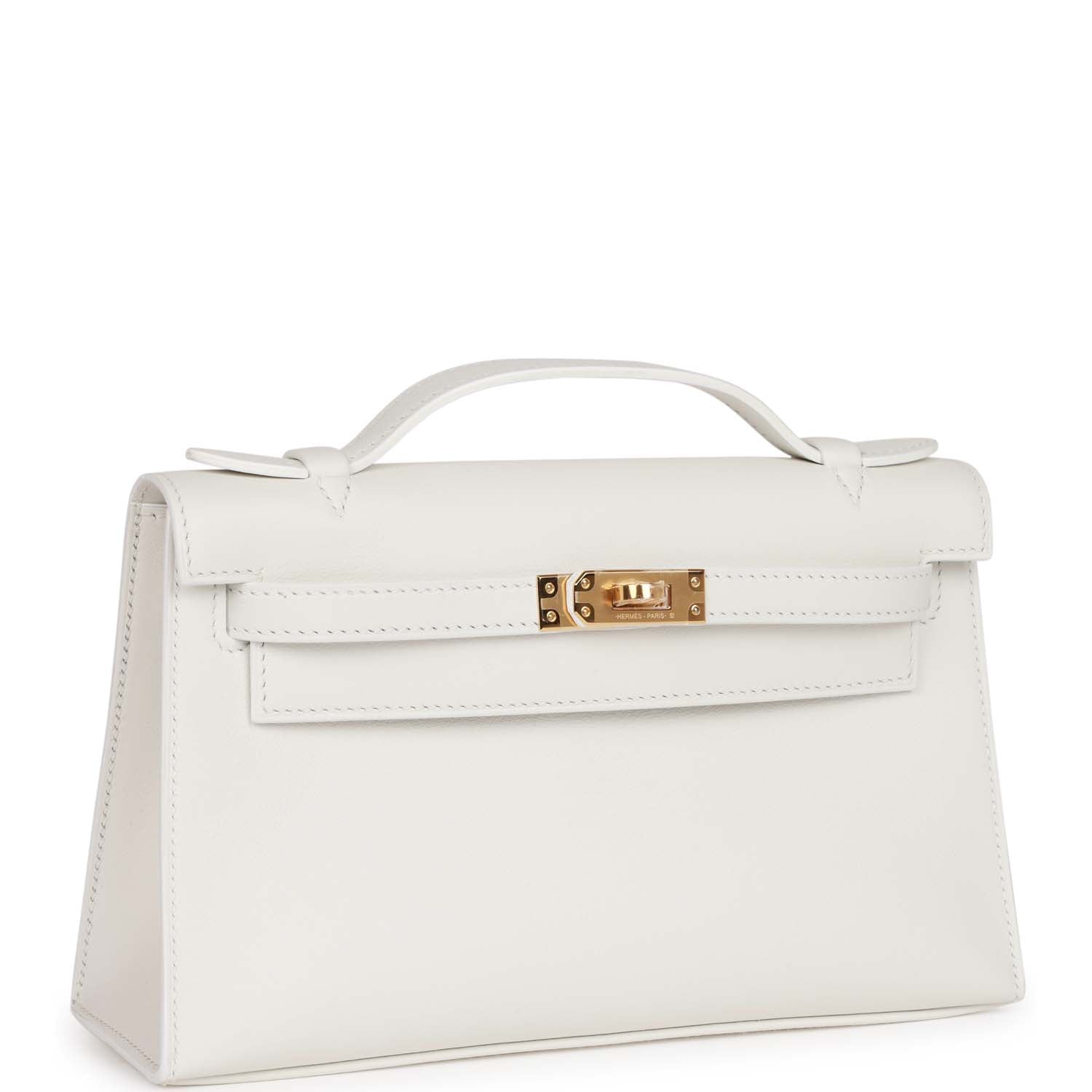 Hermes Kelly Pochette White Swift Gold Hardware - FrasersFashion