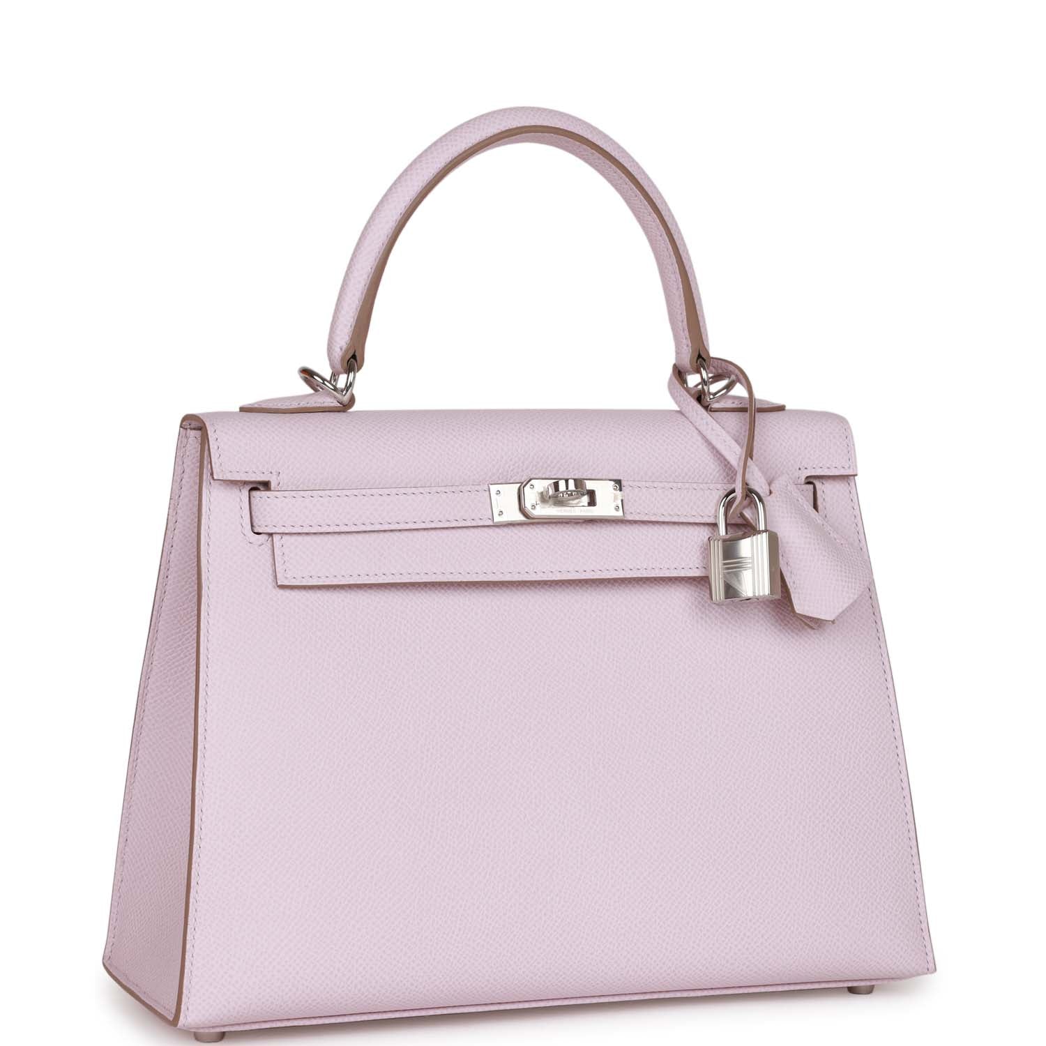 Hermes Kelly Sellier 25 Mauve Pale Epsom Palladium Hardware - FrasersFashion