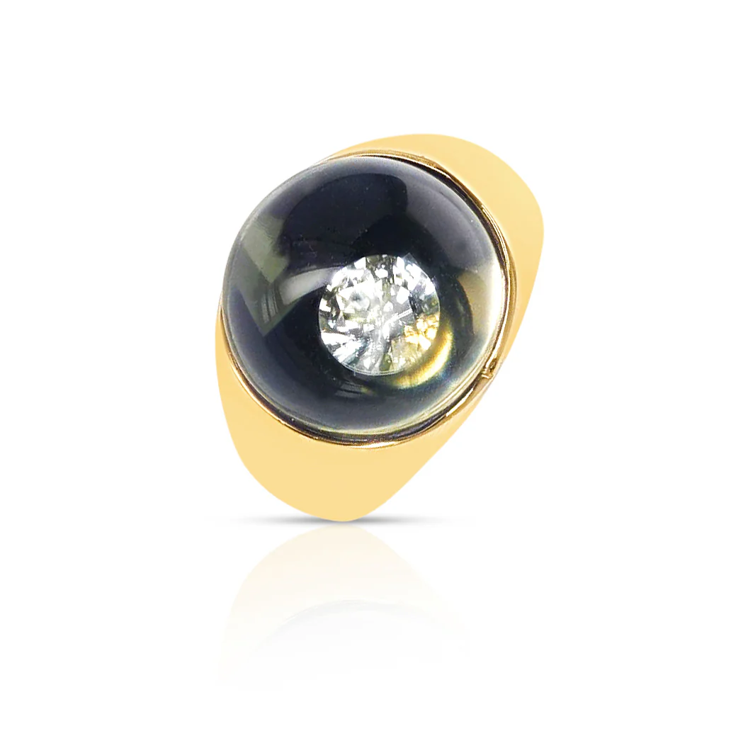 Mauboussin Clear Crystal with Dark Tint and Diamond Dome Ring, 18K