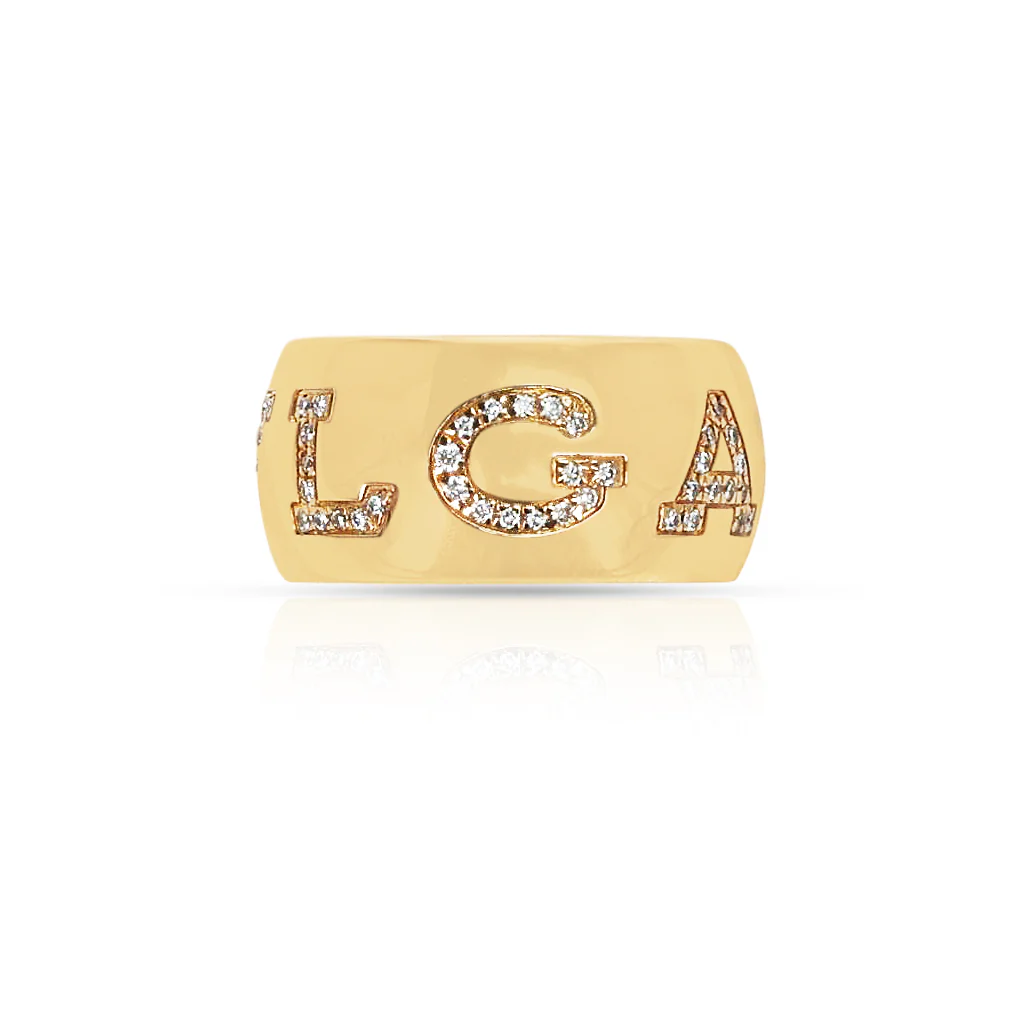 BVLGARI Diamond Letter Band Ring, 18K Gold
