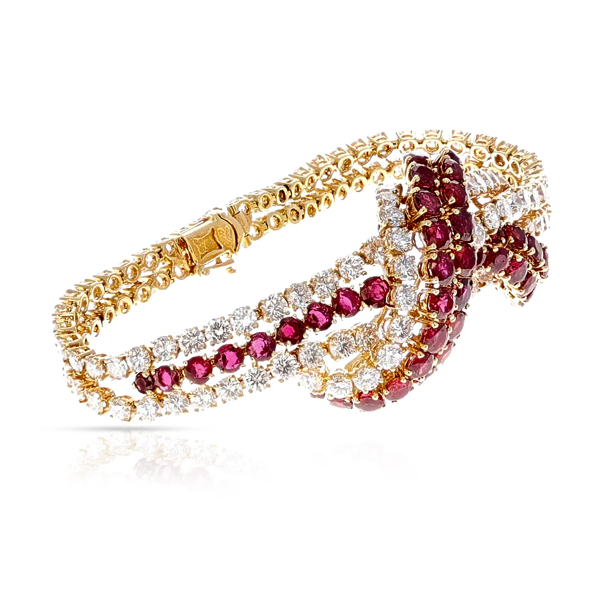 1970s French Ruby and Diamond Bracelet by Vassort and Gerard, 18K Yellow Gold