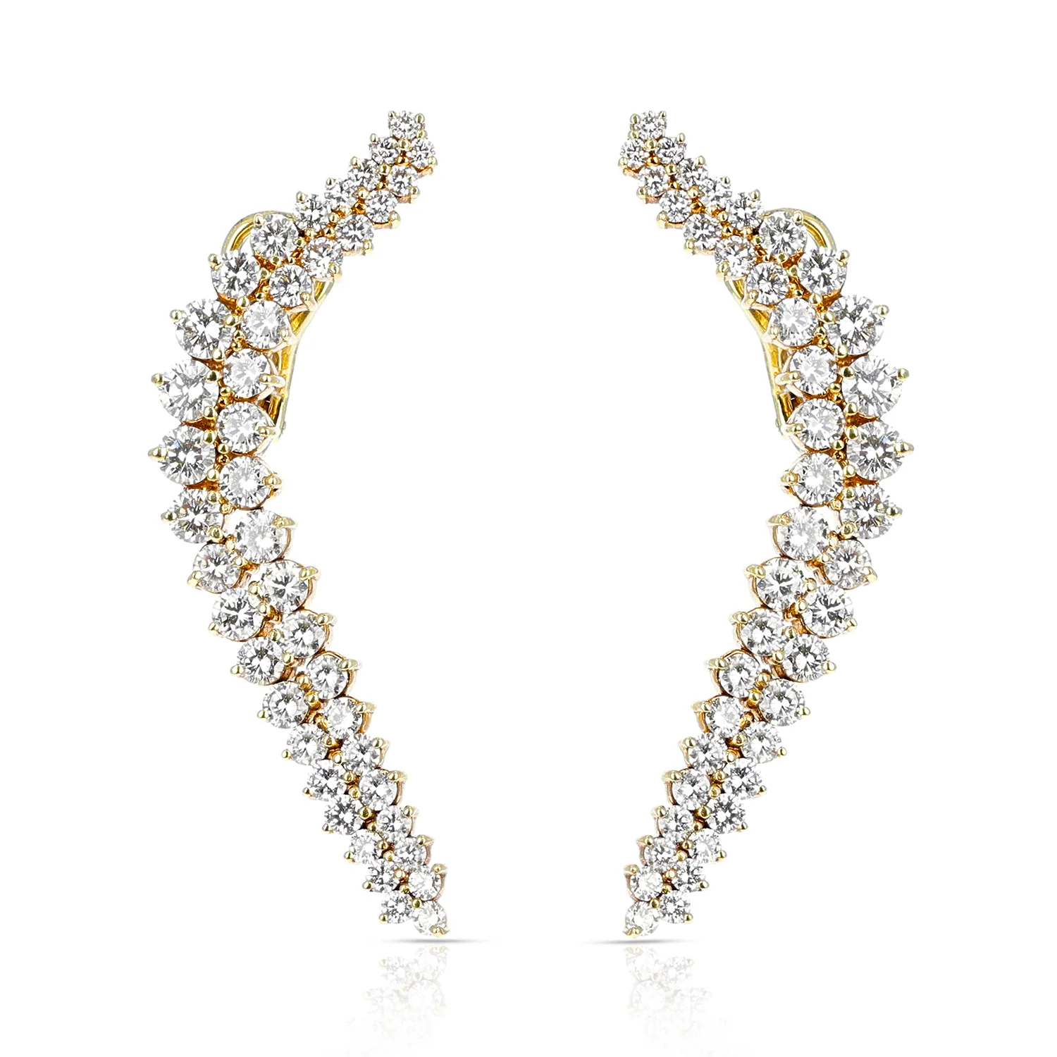 Curvy Cocktail Dangling Clip-on Earrings with Round Diamonds by Jose Hess