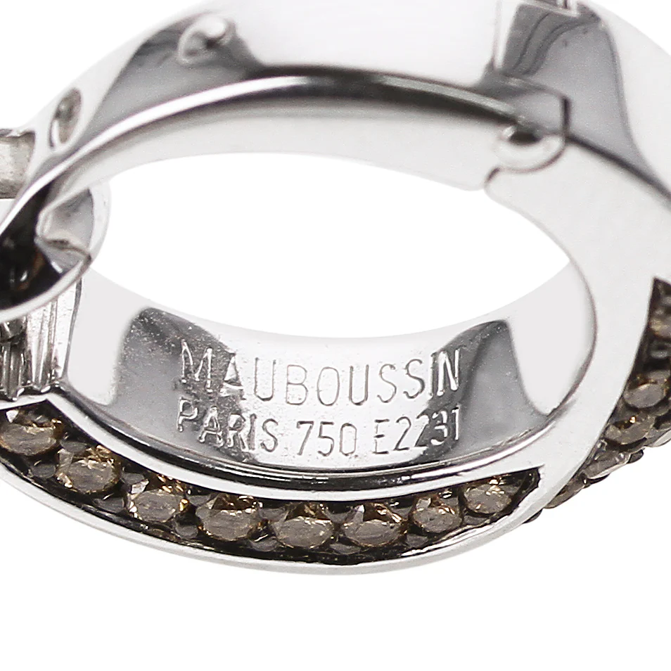Mauboussin Champagne Diamond Pave Earrings, 18 Karat White Gold