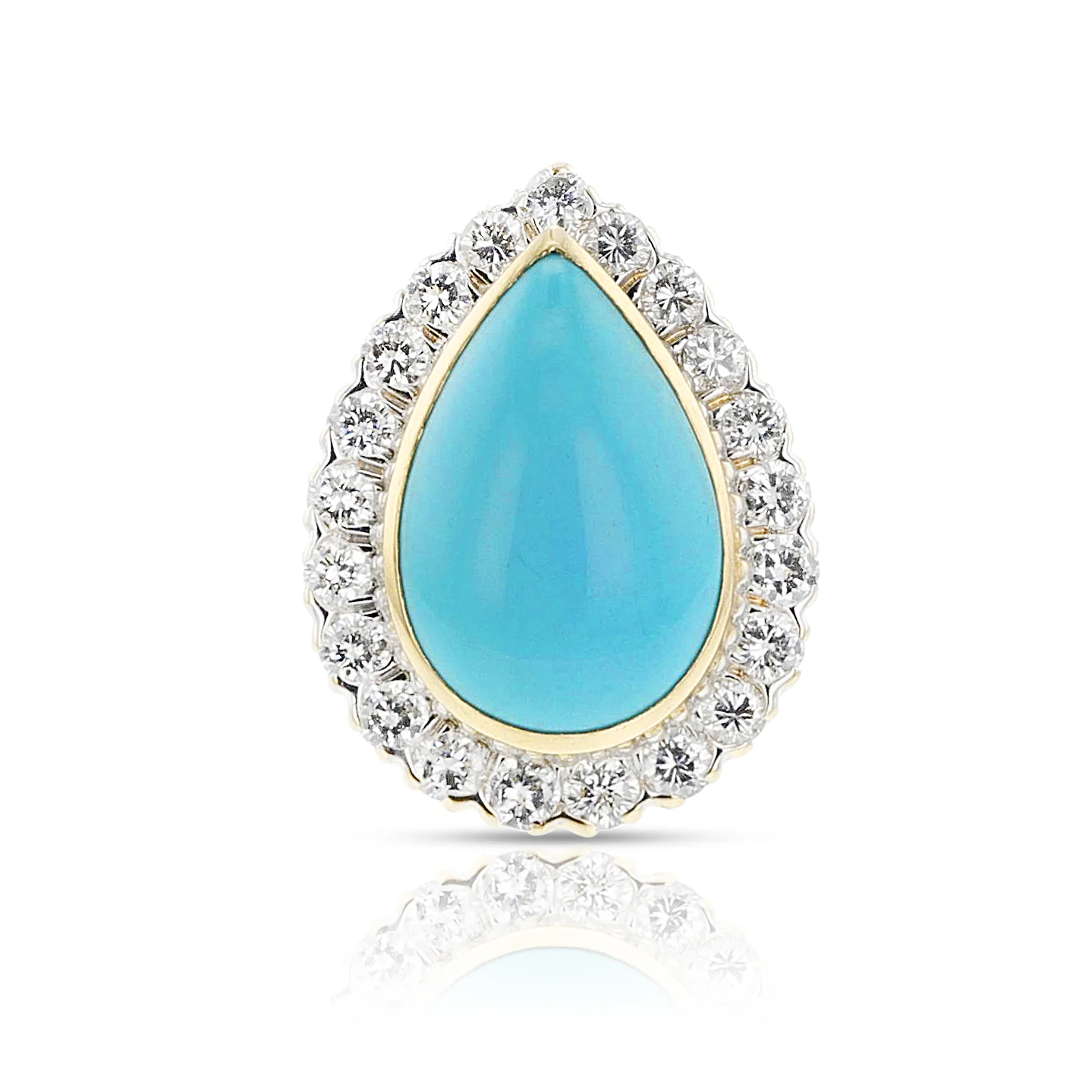 1970s David Webb Turquoise Cabochon and Diamond Ring, 18k and Platinum