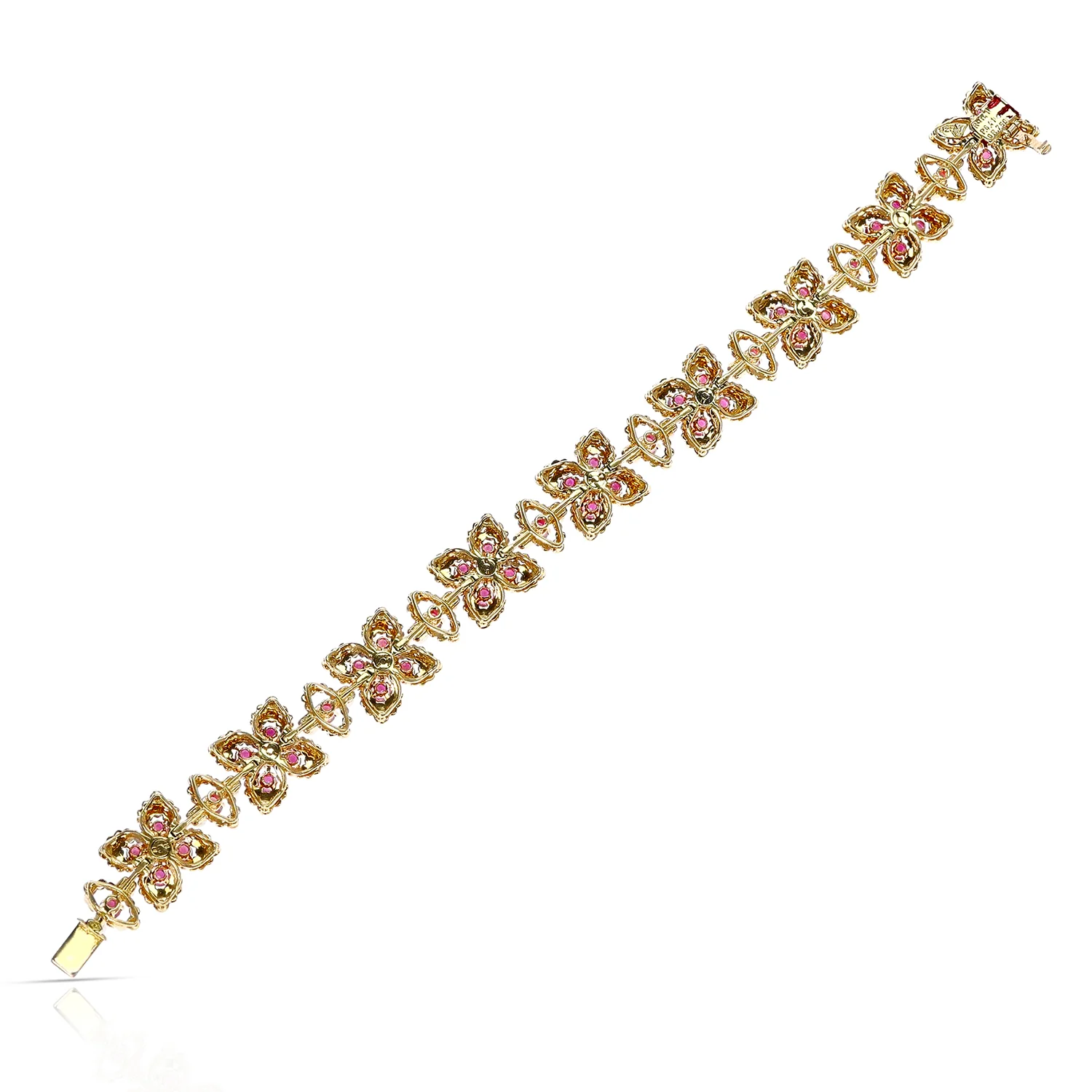 French Alexandre Reza 7.41 ct. Ruby and Pearl Bracelet with French Marks, 18K
