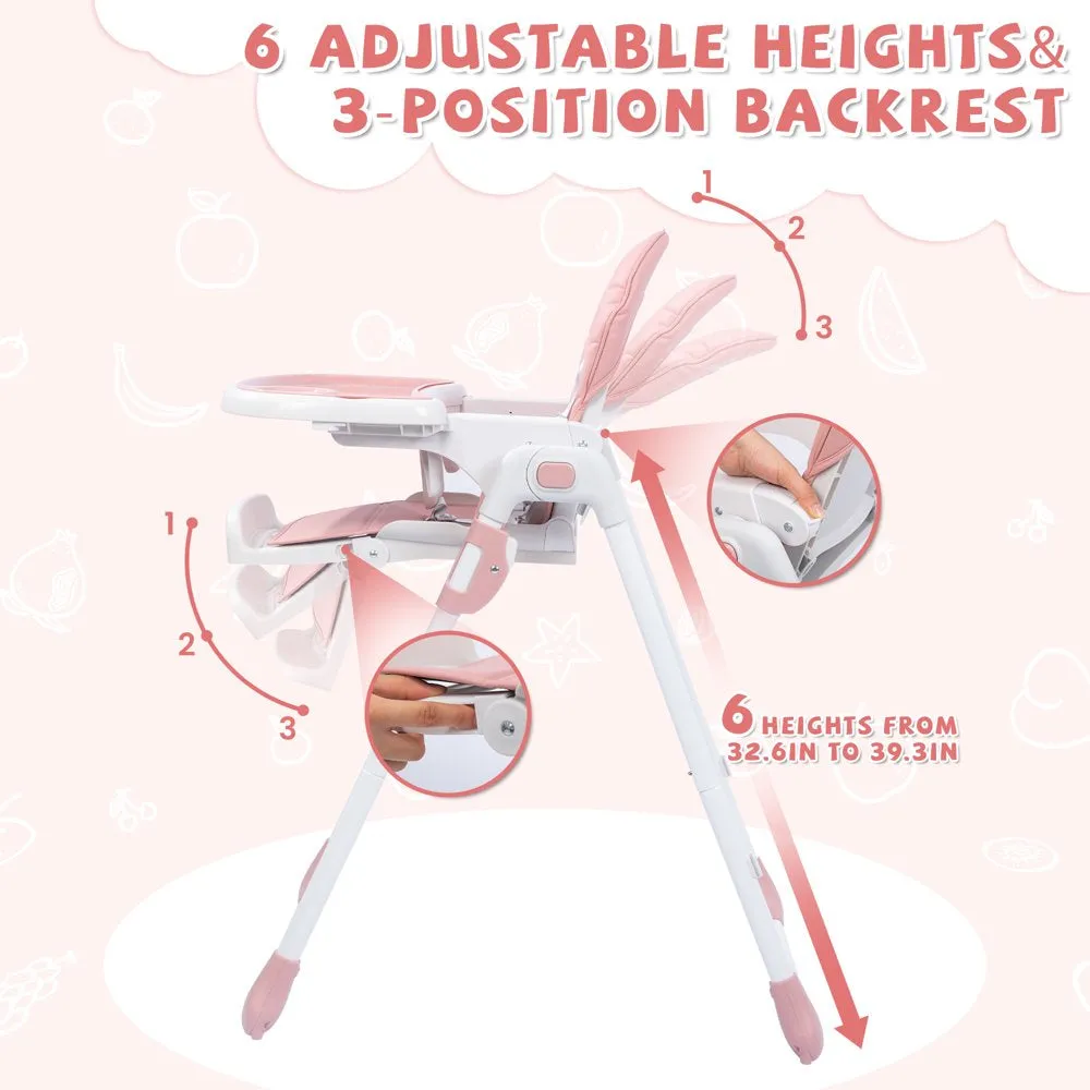 SEJOY Portable Folding Highchair for Babies & Toddlers with Adjustable Height