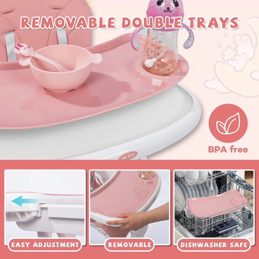 SEJOY Portable Folding Highchair for Babies & Toddlers with Adjustable Height