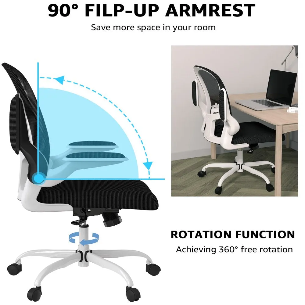 Silybon Ergonomic Office Chair, Comfort Home Office Task Chair with Flip-Up Arms and Adjustable Height