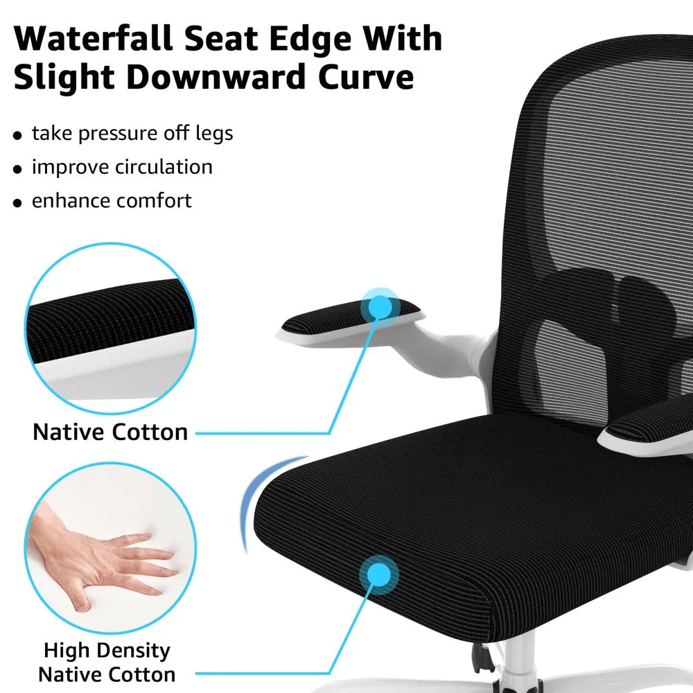 Silybon Ergonomic Office Chair, Comfort Home Office Task Chair with Flip-Up Arms and Adjustable Height