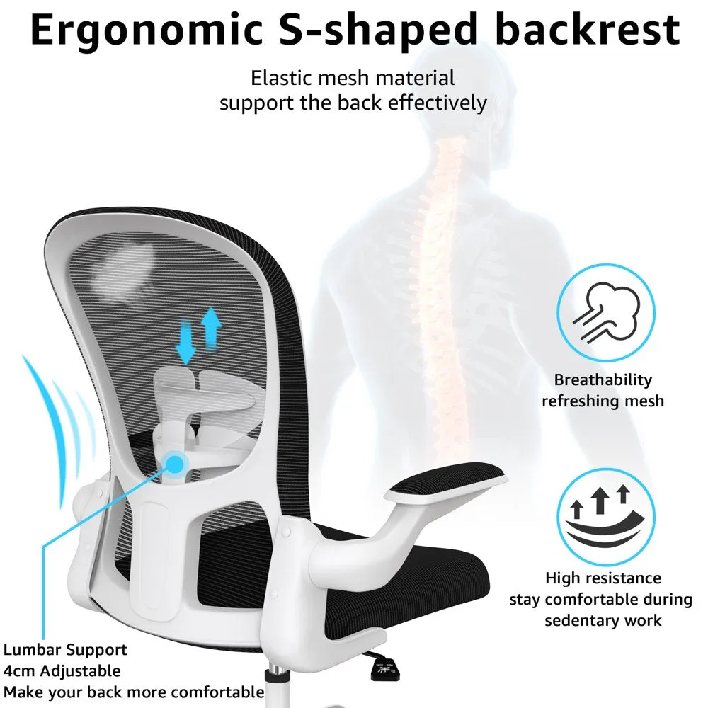 Silybon Ergonomic Office Chair, Comfort Home Office Task Chair with Flip-Up Arms and Adjustable Height
