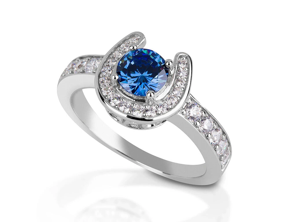 Sterling Silver Horseshoe Blue Stone Ring