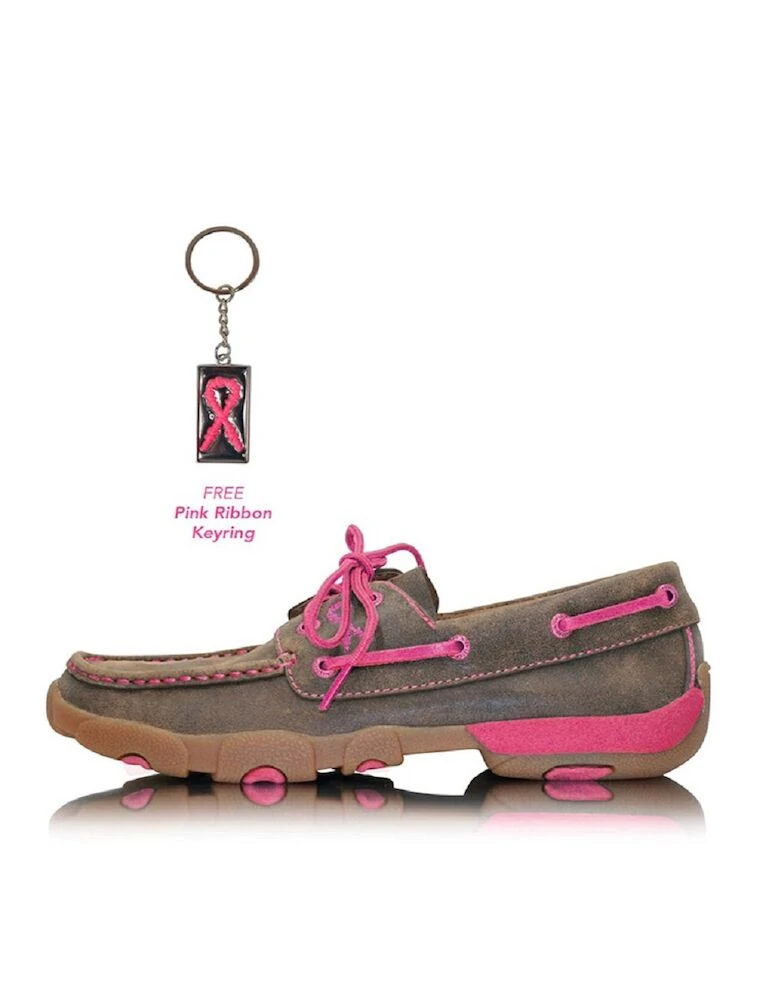 Womens Pink Ribbon Mocs Lace Up Shoes