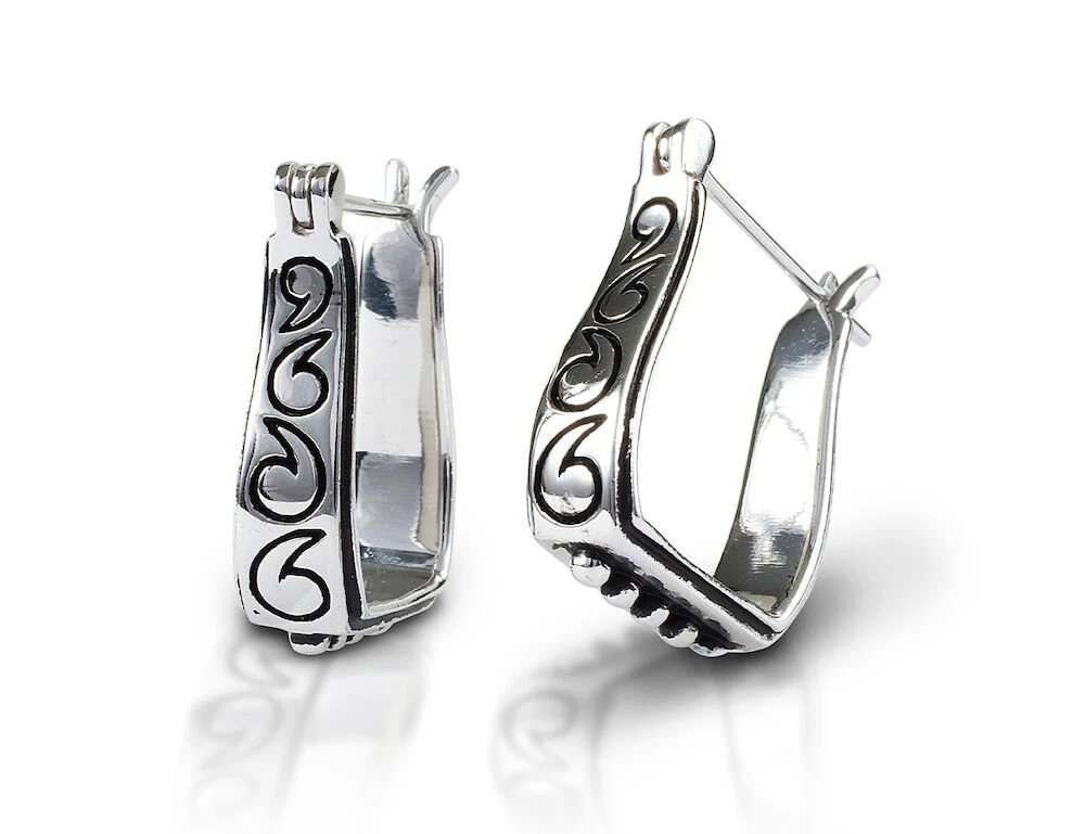 Sterling Silver Engraved Stirrup Earrings