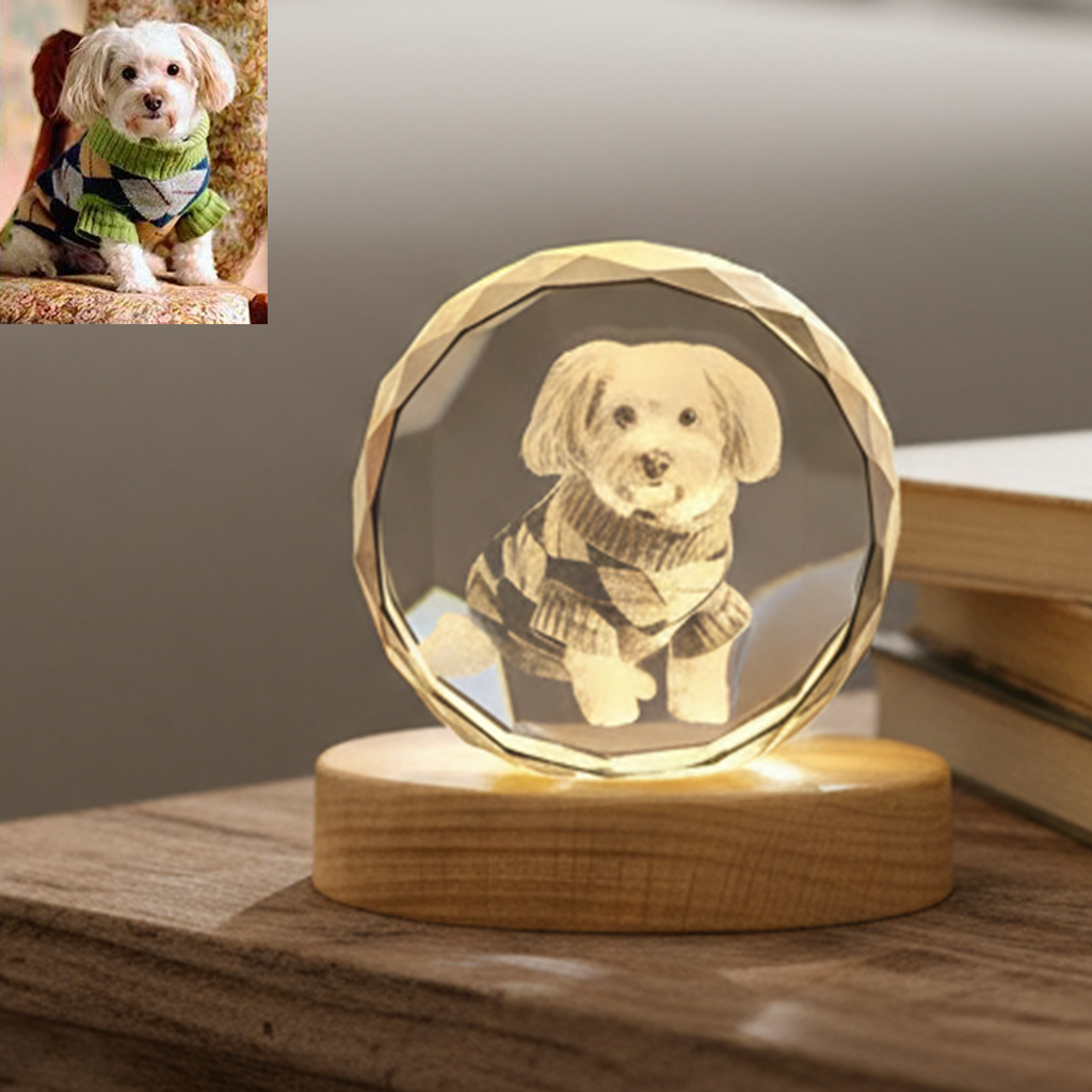 PET-DIY Custom 3D Crystal Music Lamp — Heart Photo Engraving, Bluetooth, LED Rotation