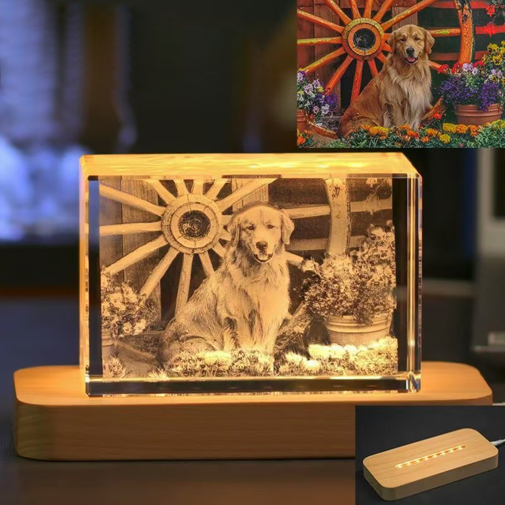 PET-DIY Custom 3D Crystal Music Lamp — Heart Photo Engraving, Bluetooth, LED Rotation