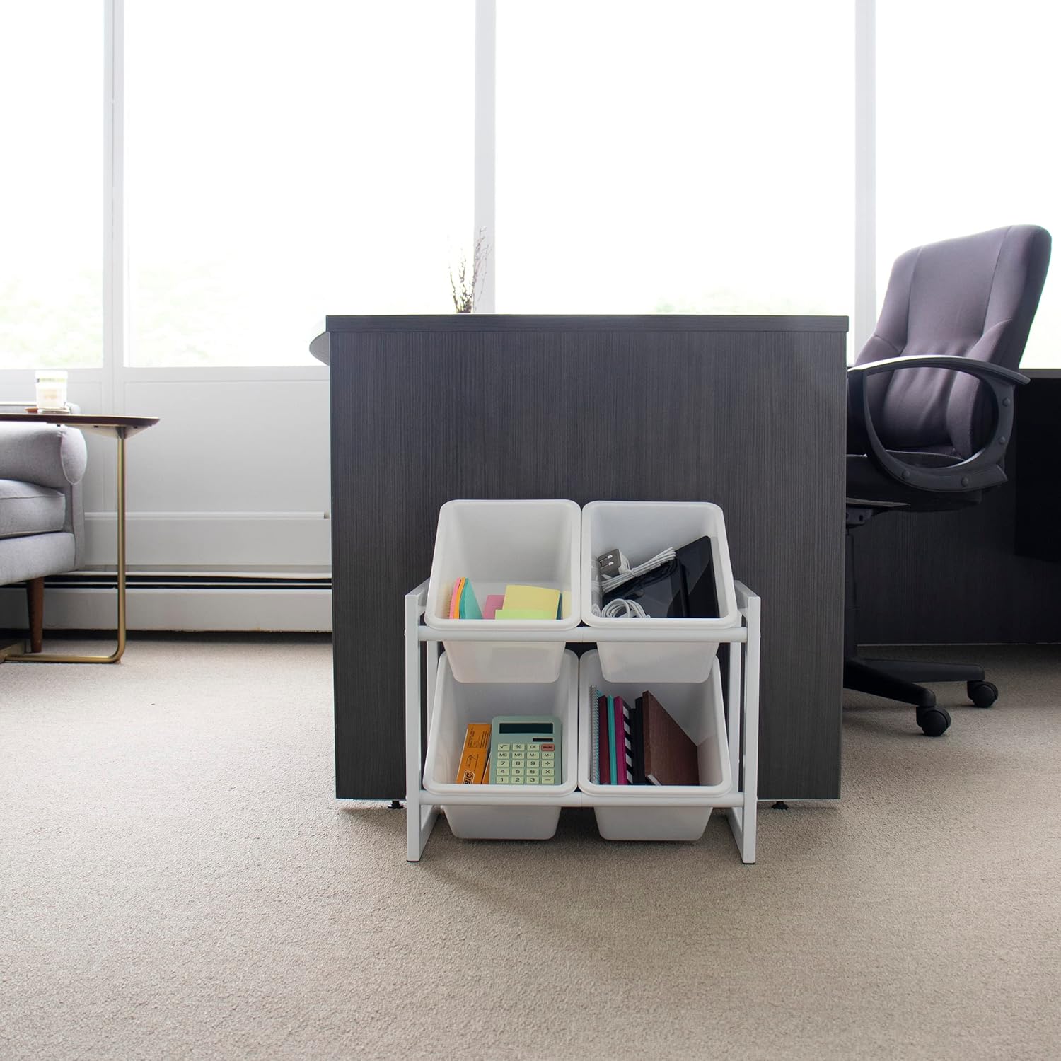 Humble Crew Cambridge Compact 4 Bin Organizer with Metal Frame, White