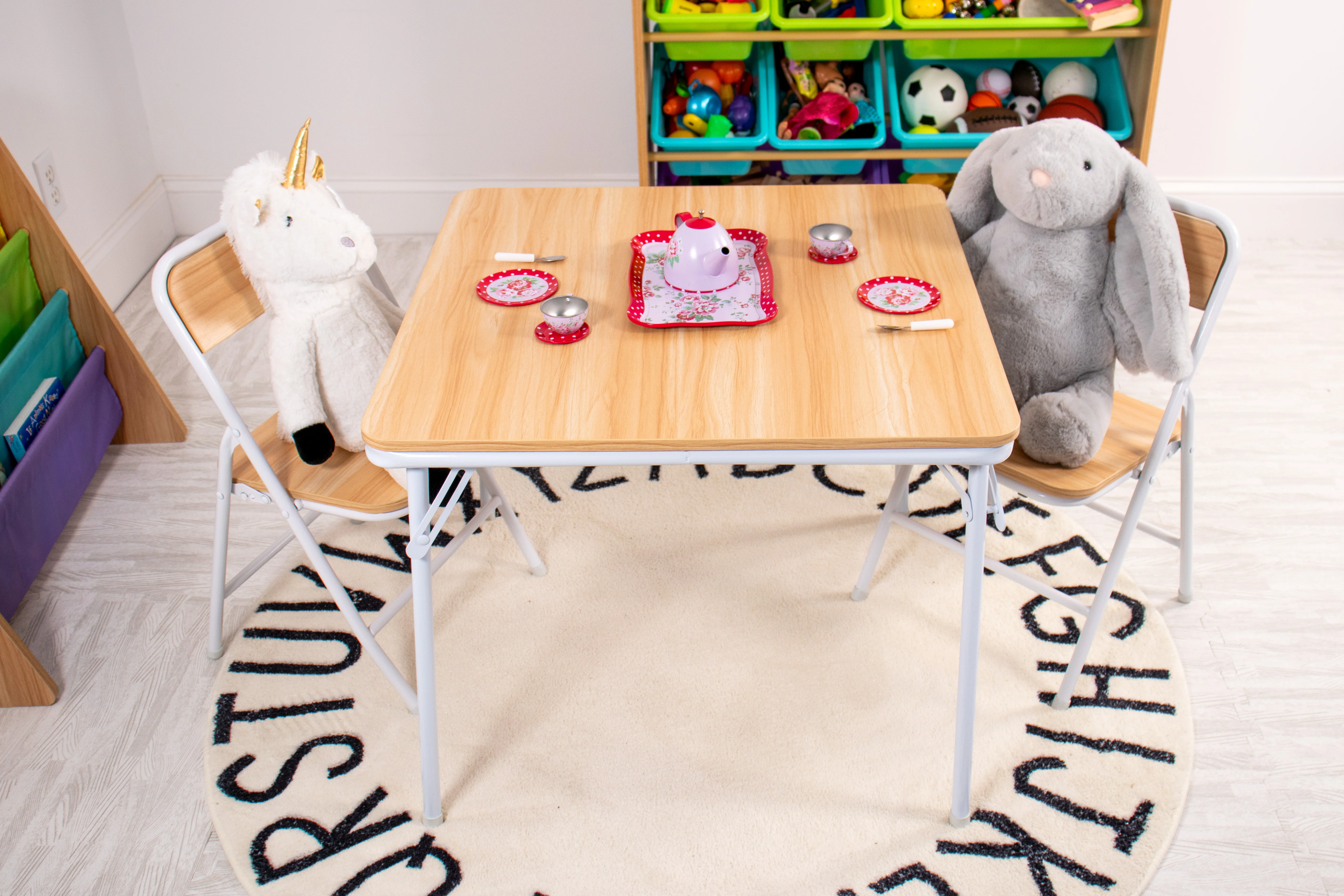 Humble Crew Journey Toddler Wood Folding Table & 2 Chairs Set, Natural/White