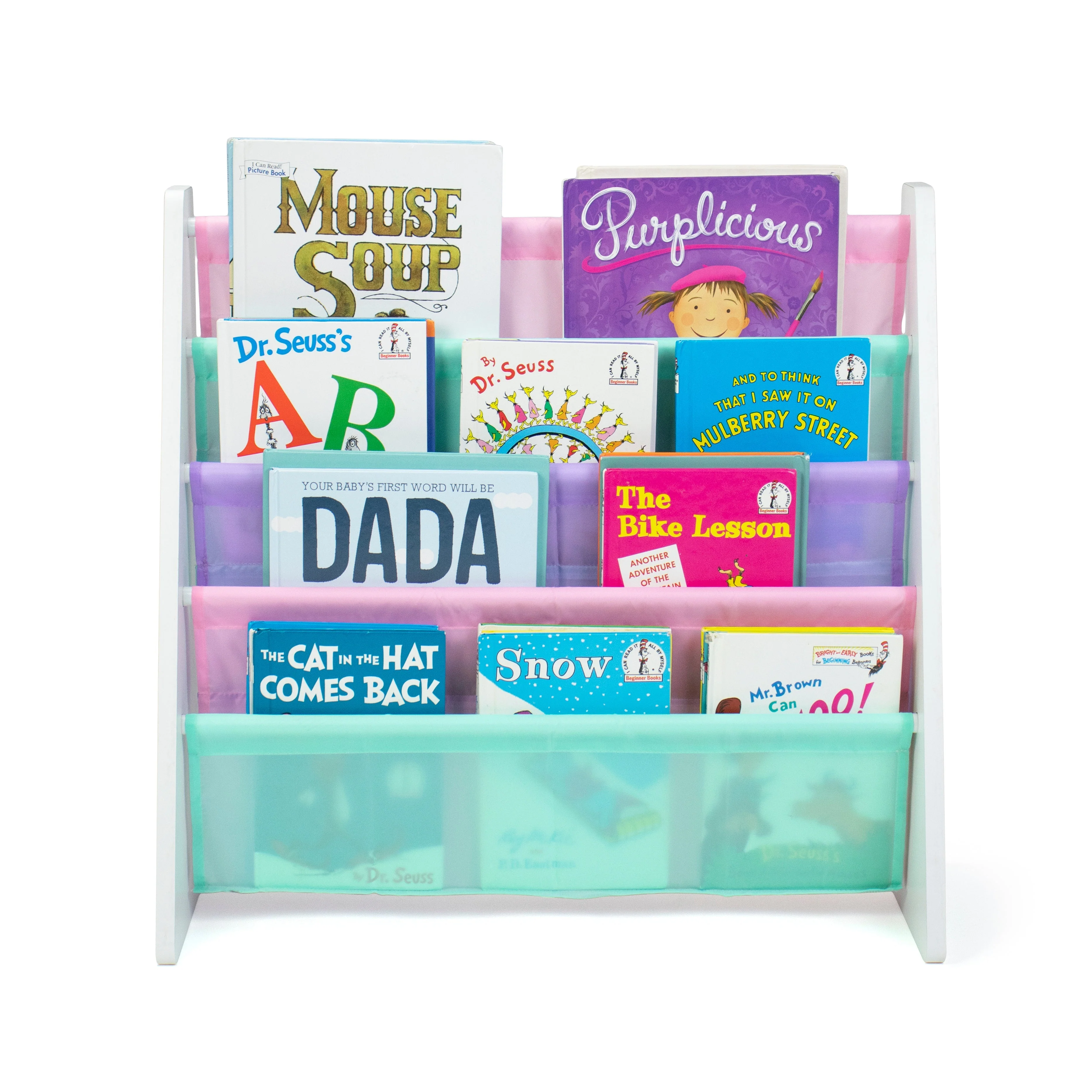 Holland Kids 4 Tier Book Rack Organizer, White/Pastel