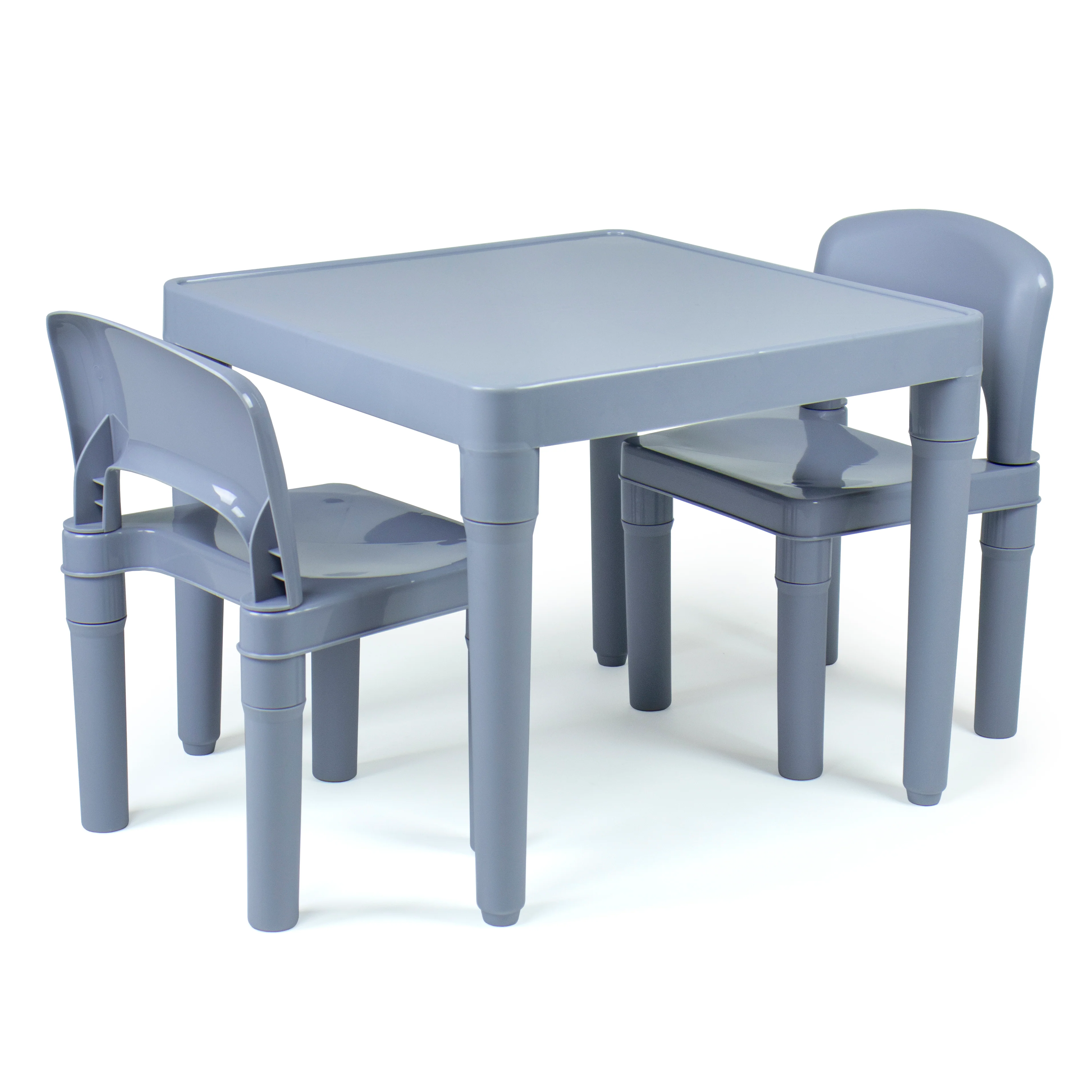 Humble Crew Camden Toddler Lightweight Plastic Table and 2 Chairs Set, Square Grey Table & Chairs