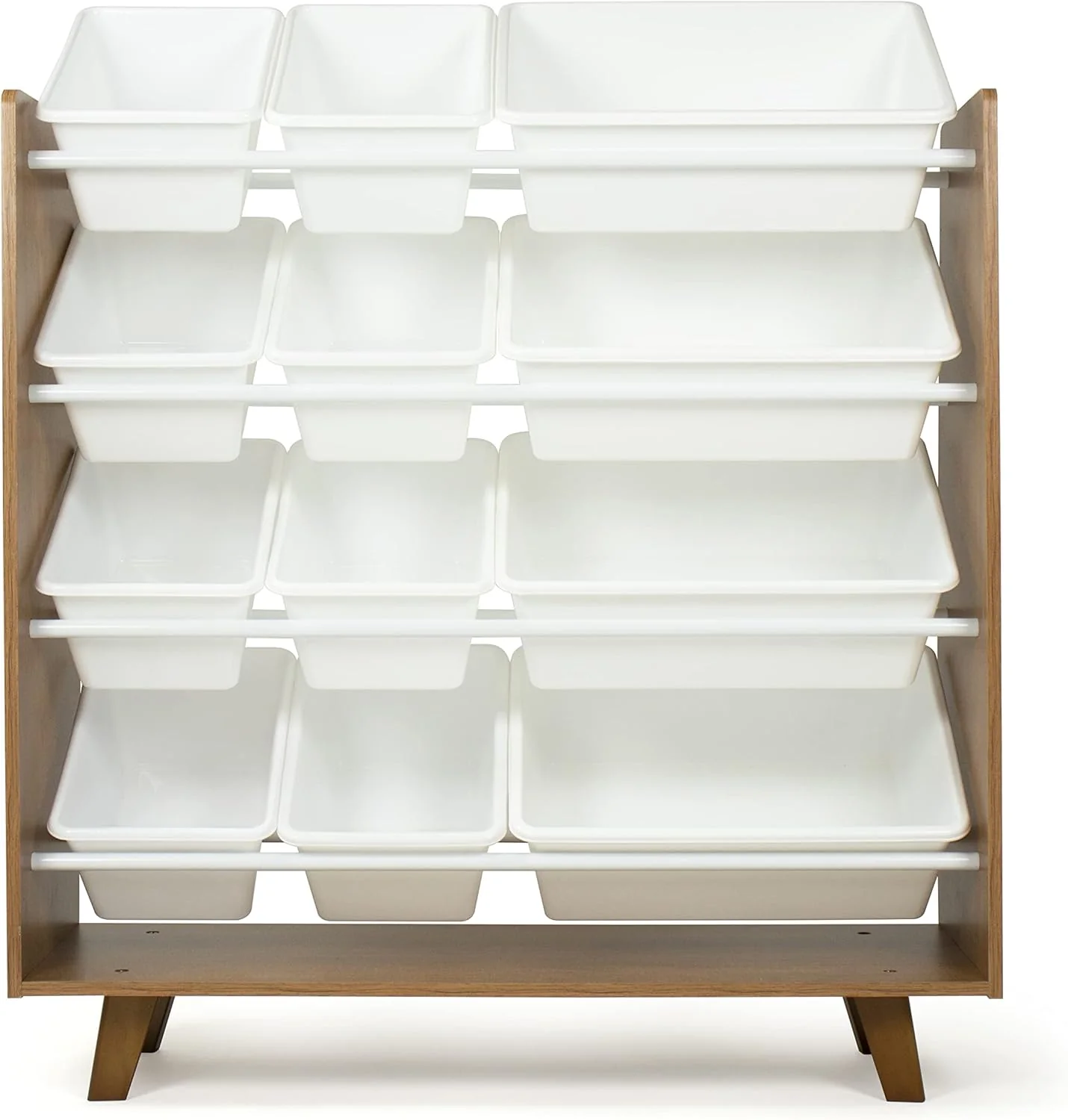 Humble Crew Morgan 12-Bin Toy Storage Mid-Century Organizer, Wood/White