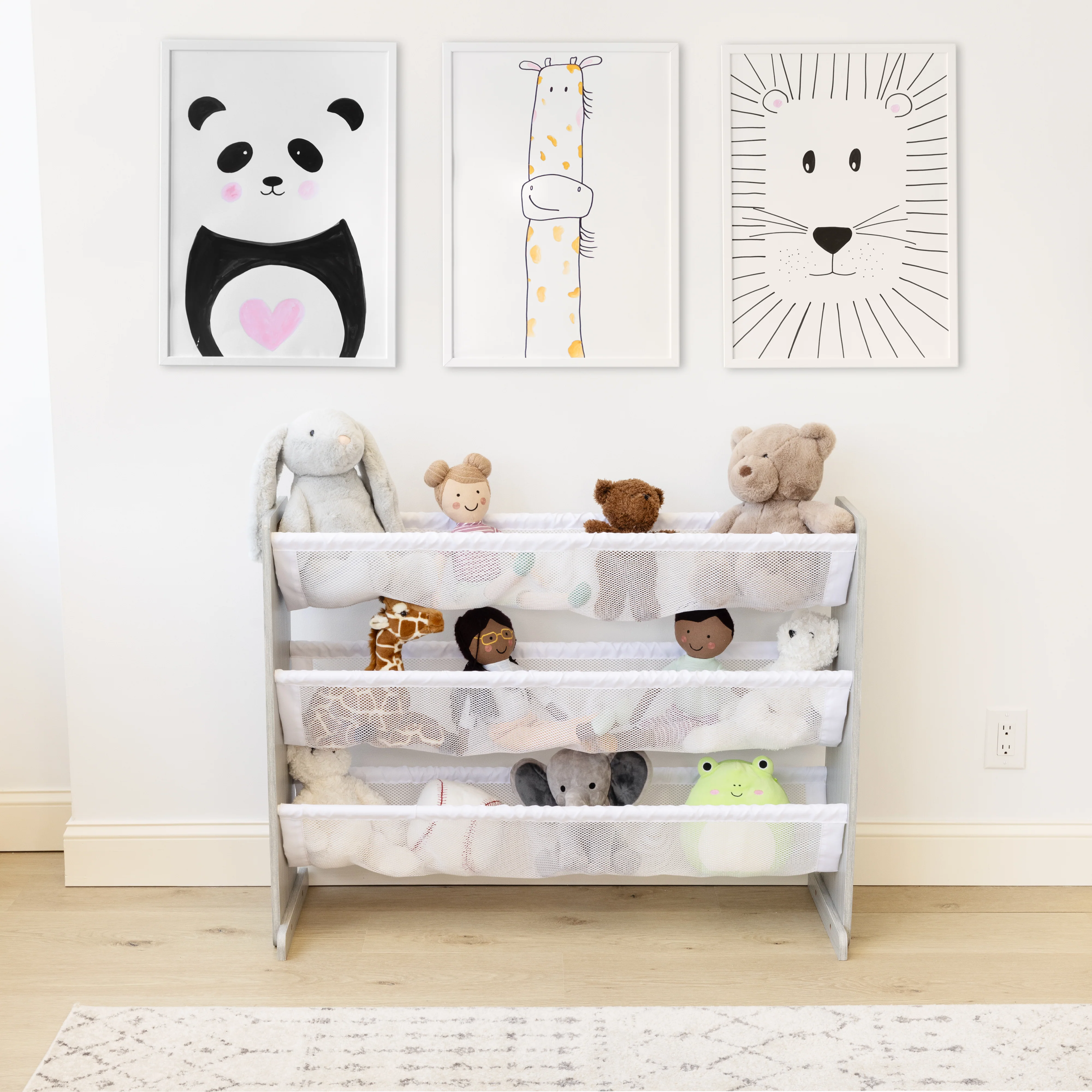Humble Crew Slate Stuffed Animal Organizer with 3 Tiers, Grey Woodgrain/White