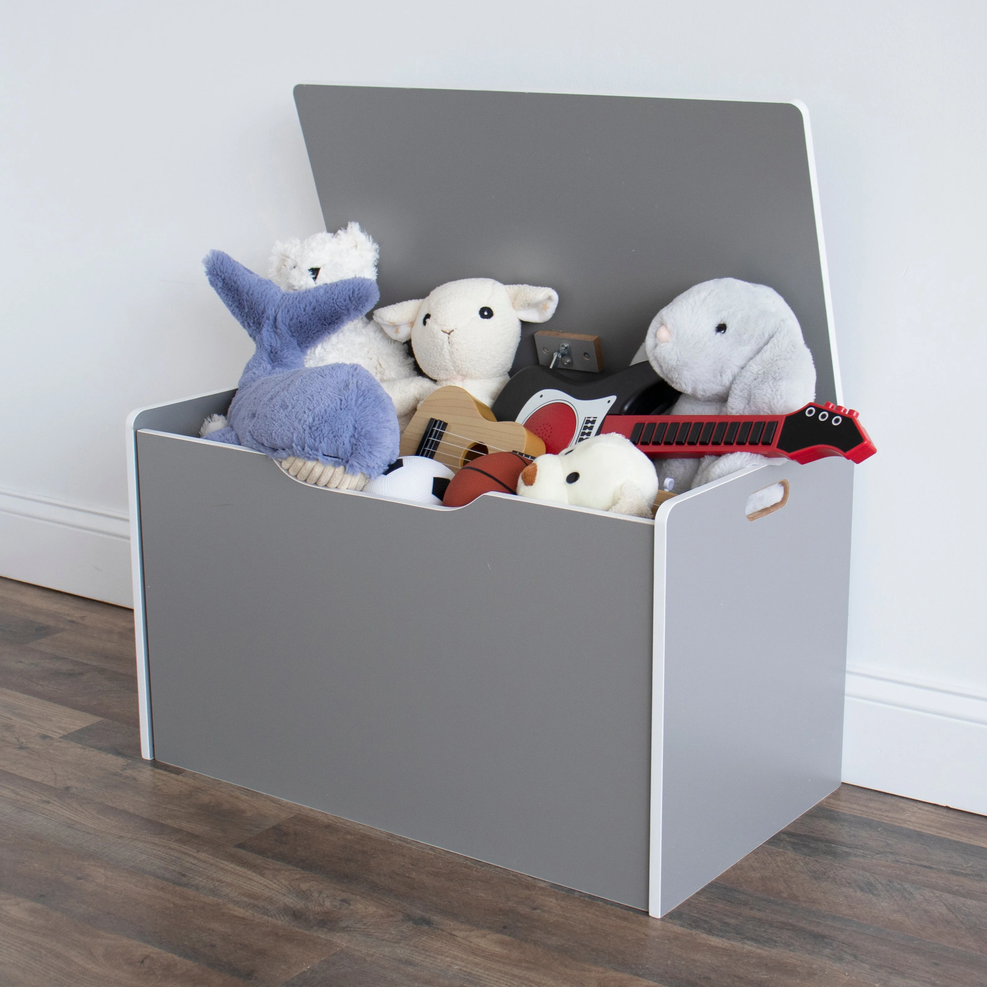 Hinged Toy Storage Chest with Lid, Grey & White