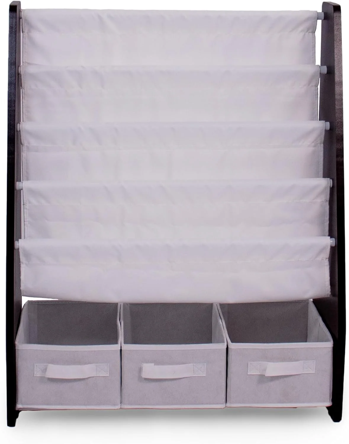 Humble Crew Kids Bookshelf 4 Tier Book Storage and Fabric Bin Organizer, Espresso