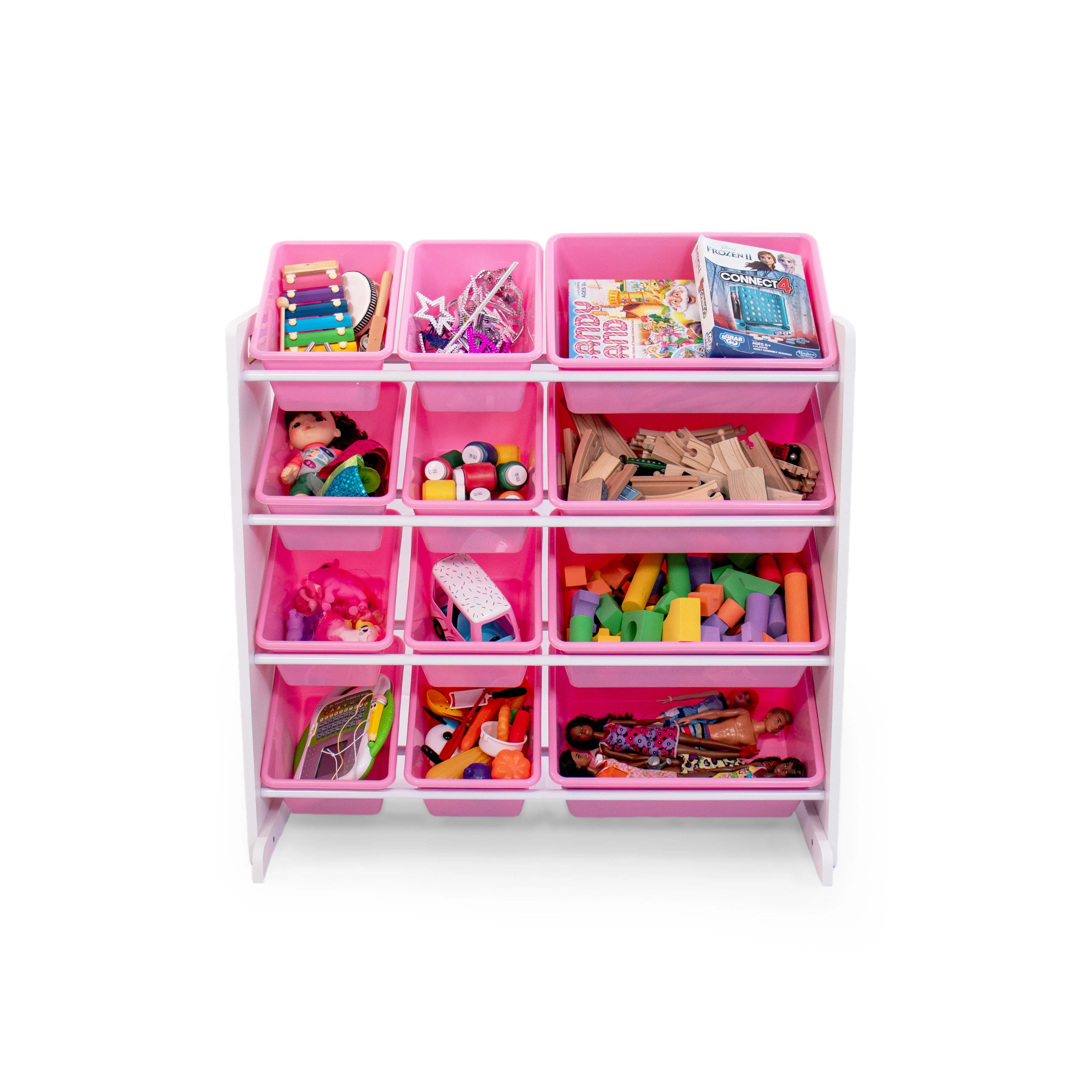Humble Crew 12 Bin Toy Storage Organizer, White/Pink