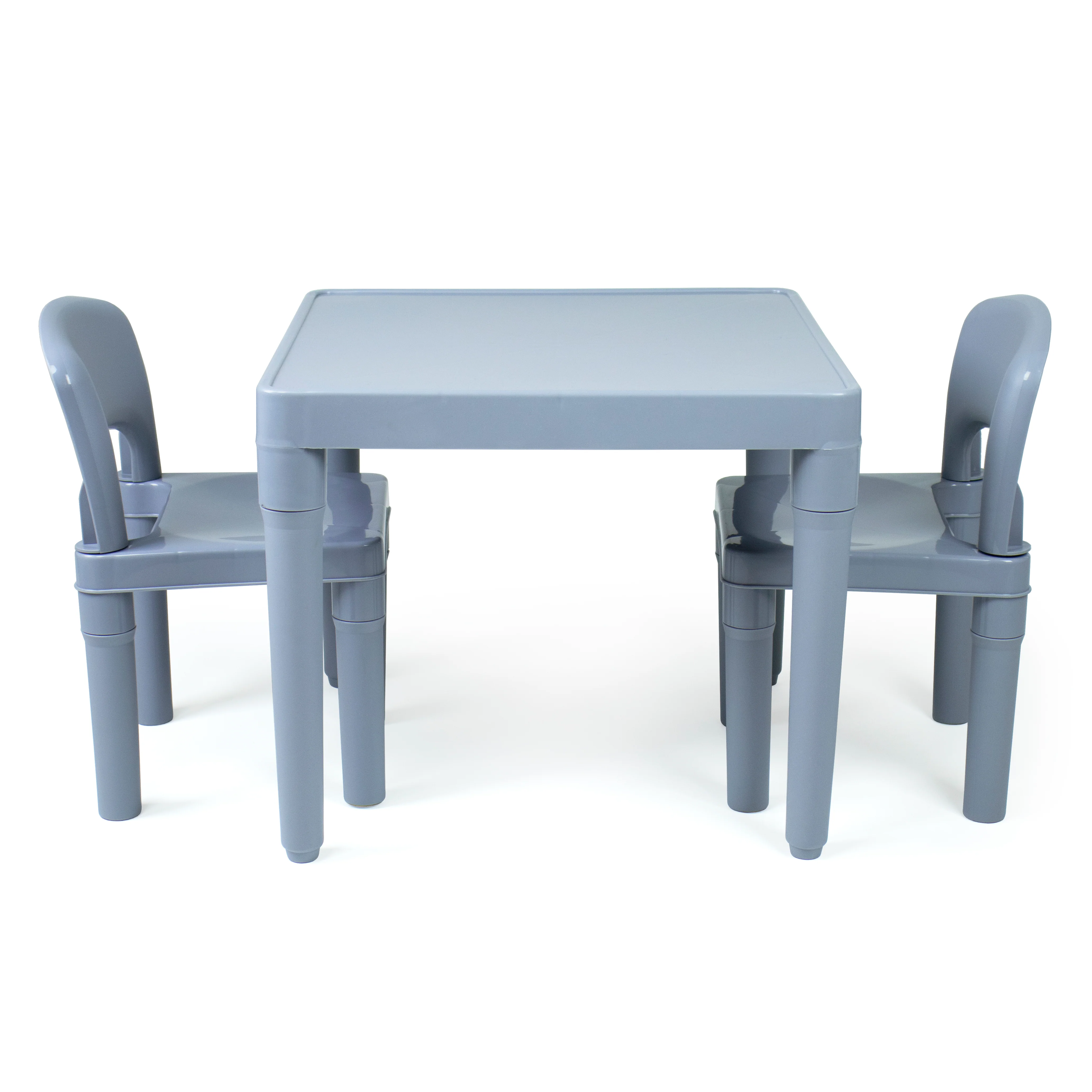 Humble Crew Camden Toddler Lightweight Plastic Table and 2 Chairs Set, Square Grey Table & Chairs