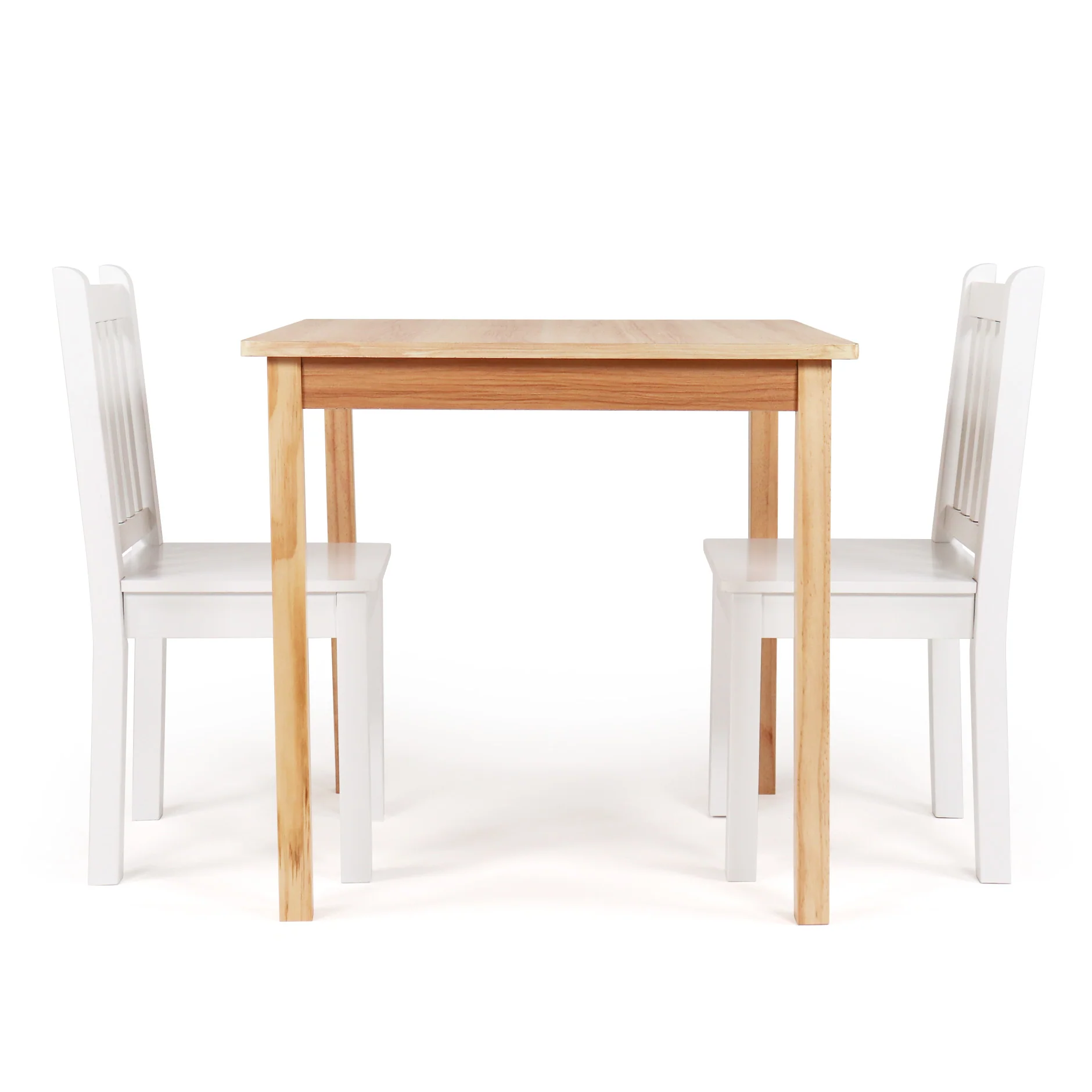 Humble Crew Journey Kids Wood Table and 2 Chairs Set, Square, Natural/White