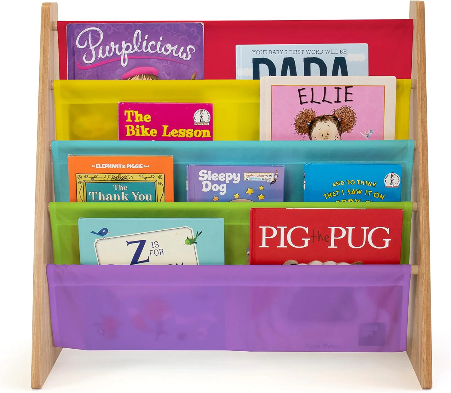 Humble Crew Kids Book Rack Storage Bookshelf, 4 Tiers, Rainbow/Natural Wood