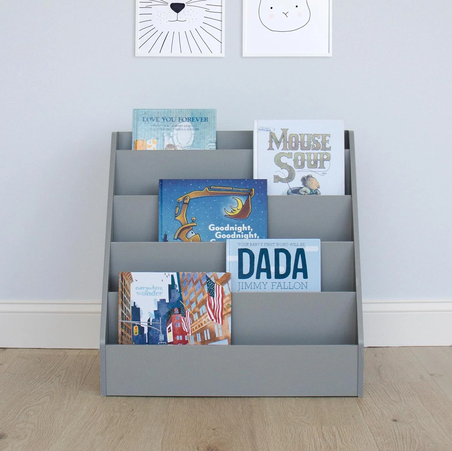 Humble Crew Camden Children's Wooden Bookcase Storage Rack with 5 Tiers, Grey