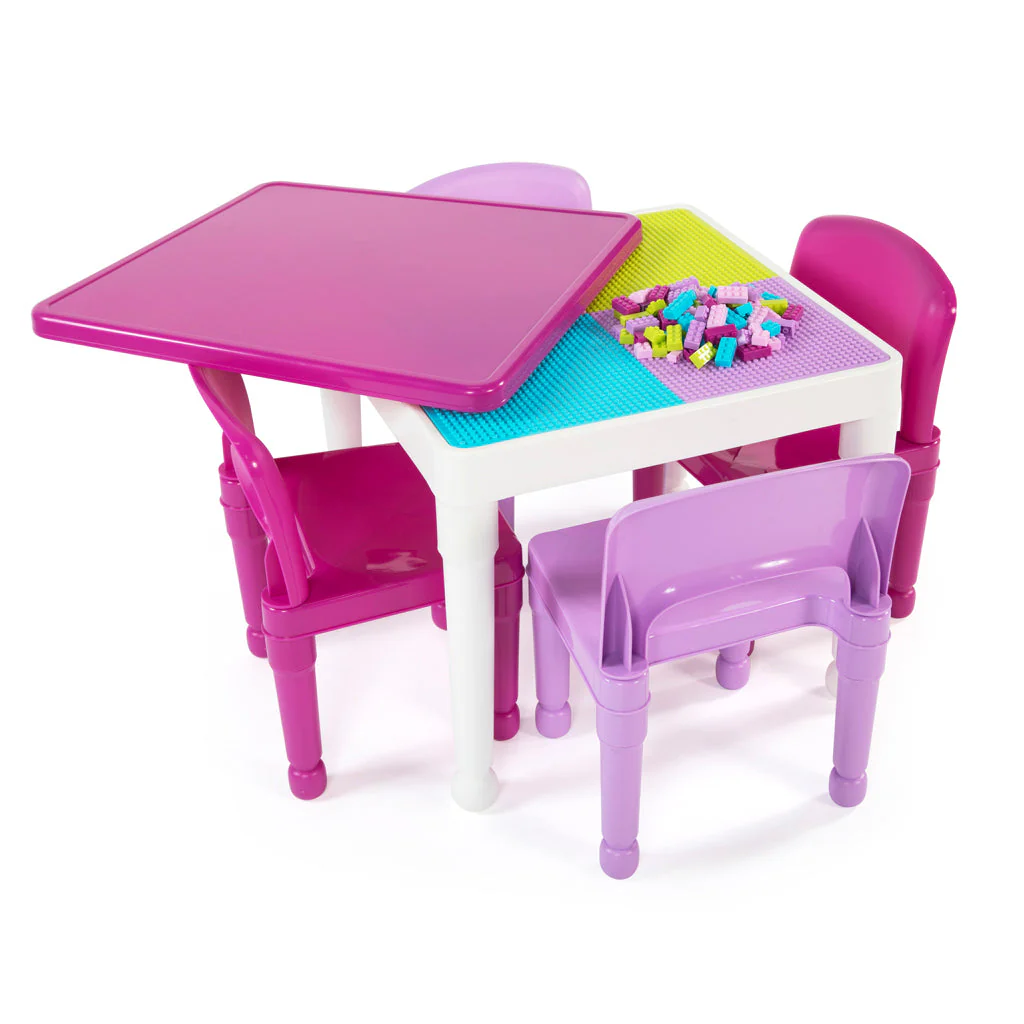 Square Construction Table & 4 Chairs Set, Pink/Purple