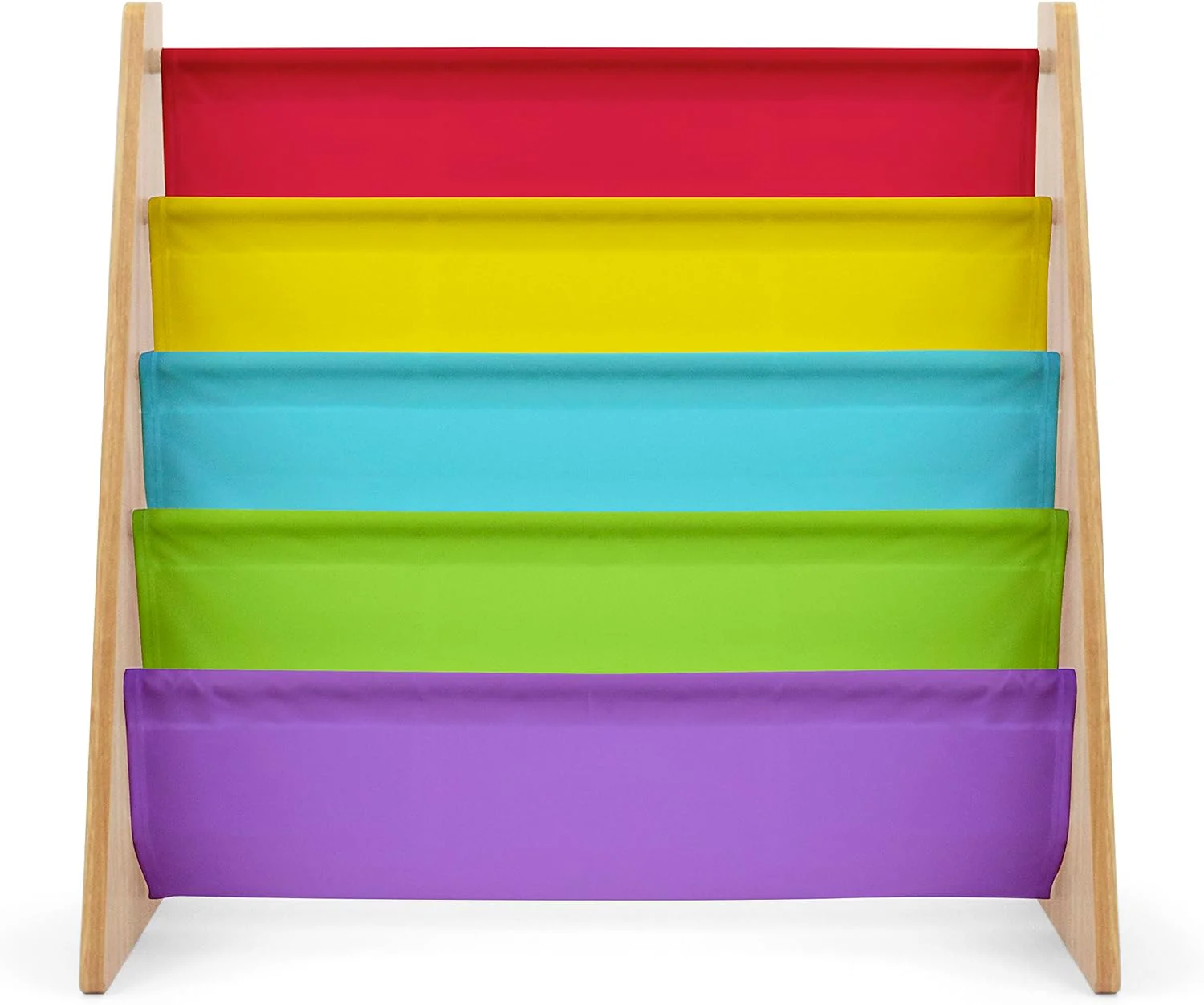 Humble Crew Kids Book Rack Storage Bookshelf, 4 Tiers, Rainbow/Natural Wood