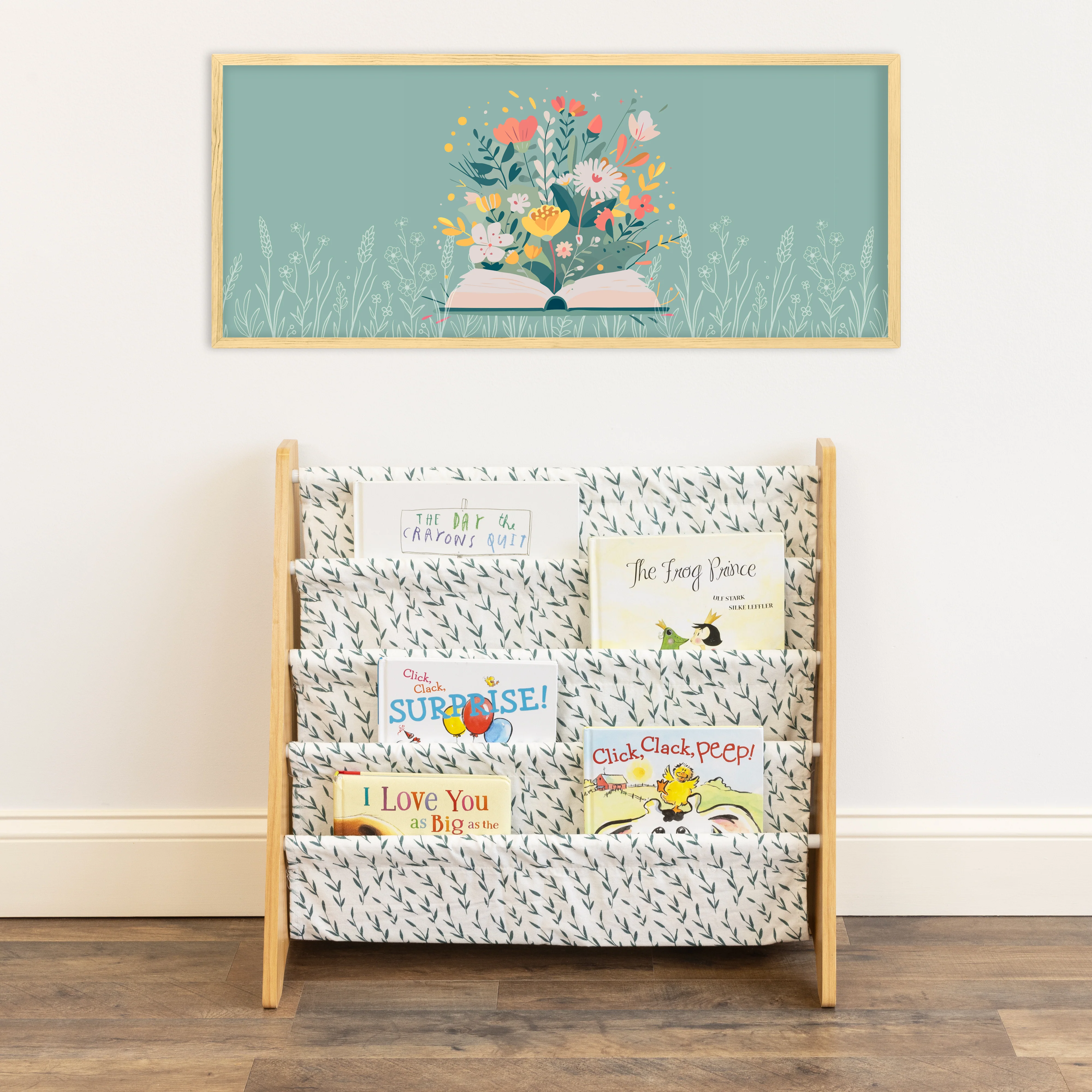 Humble Crew Spring Bookshelf 4 Tier Book Storage, Natural/White/Green