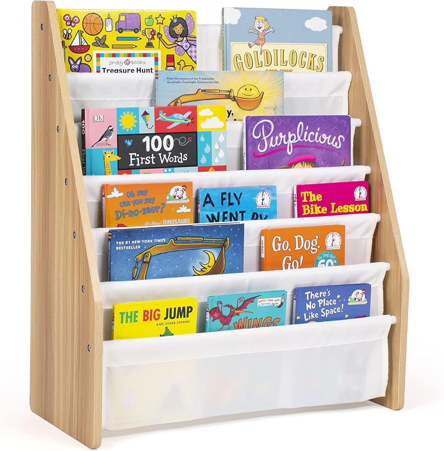Humble Crew Journey Super Size 6 Tier Kids Book Rack, White/Natural Wood