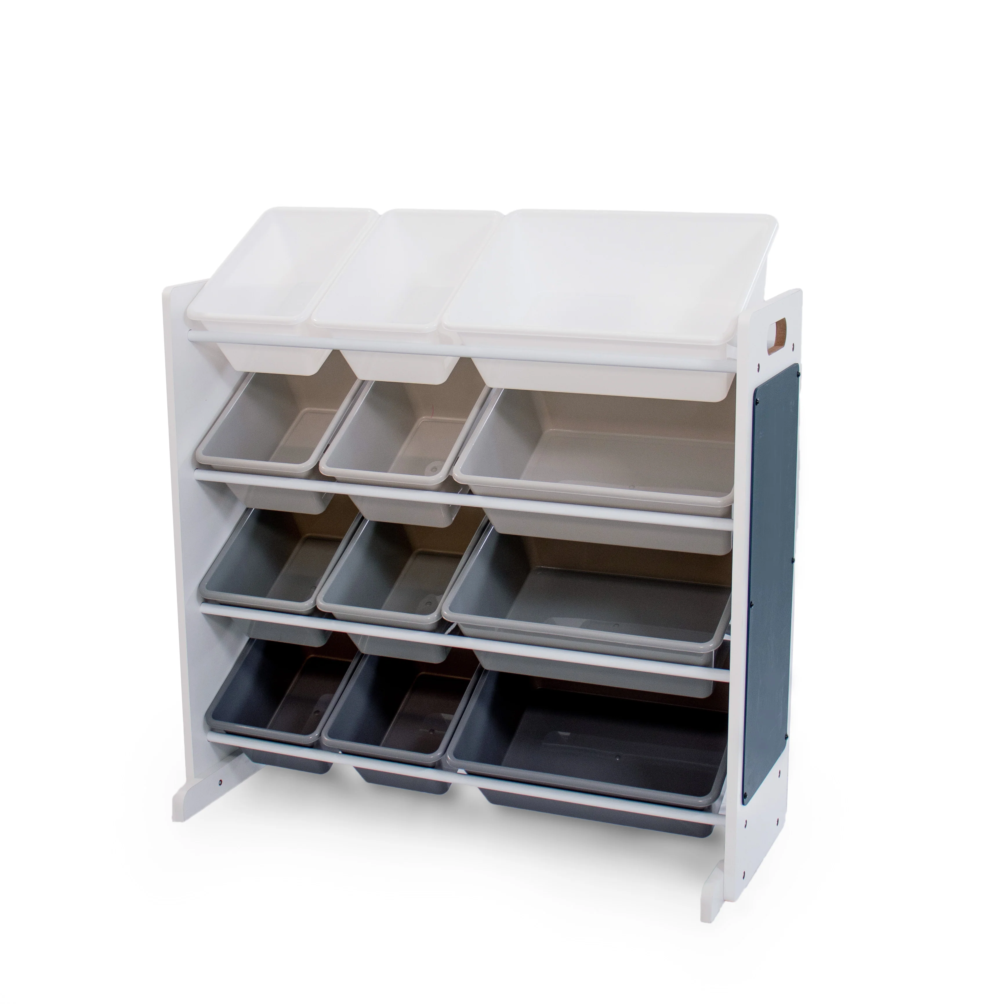 Humble Crew 12 Bin Toy Storage Organizer with Chalkboard, Eraser, and 2pc Chalk, White/Grey Gradient Ombre