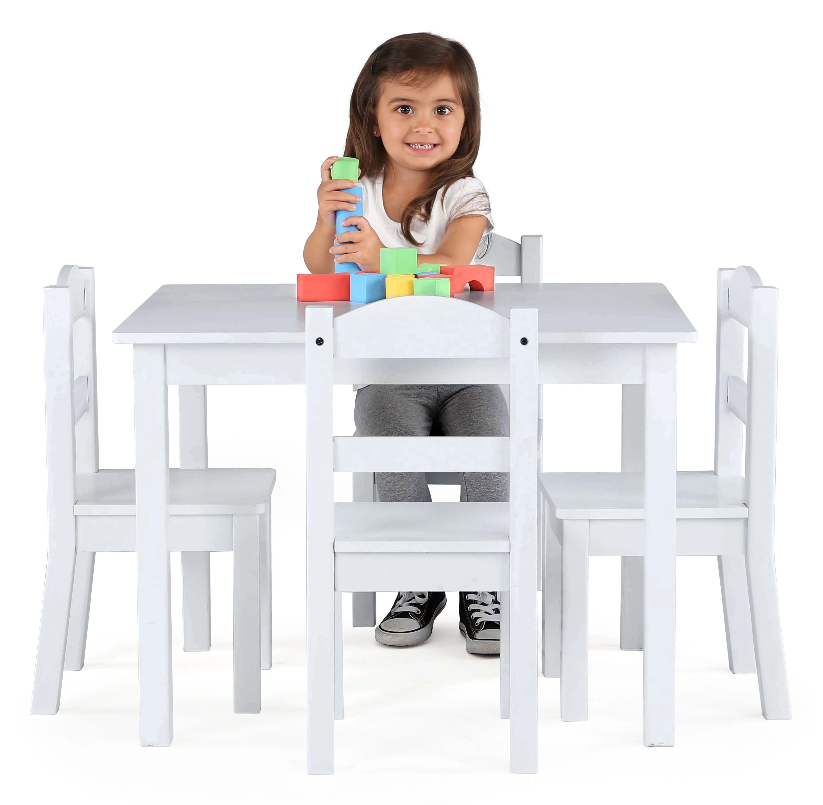 Cambridge White Wood Kids Table & 4 Chairs Set