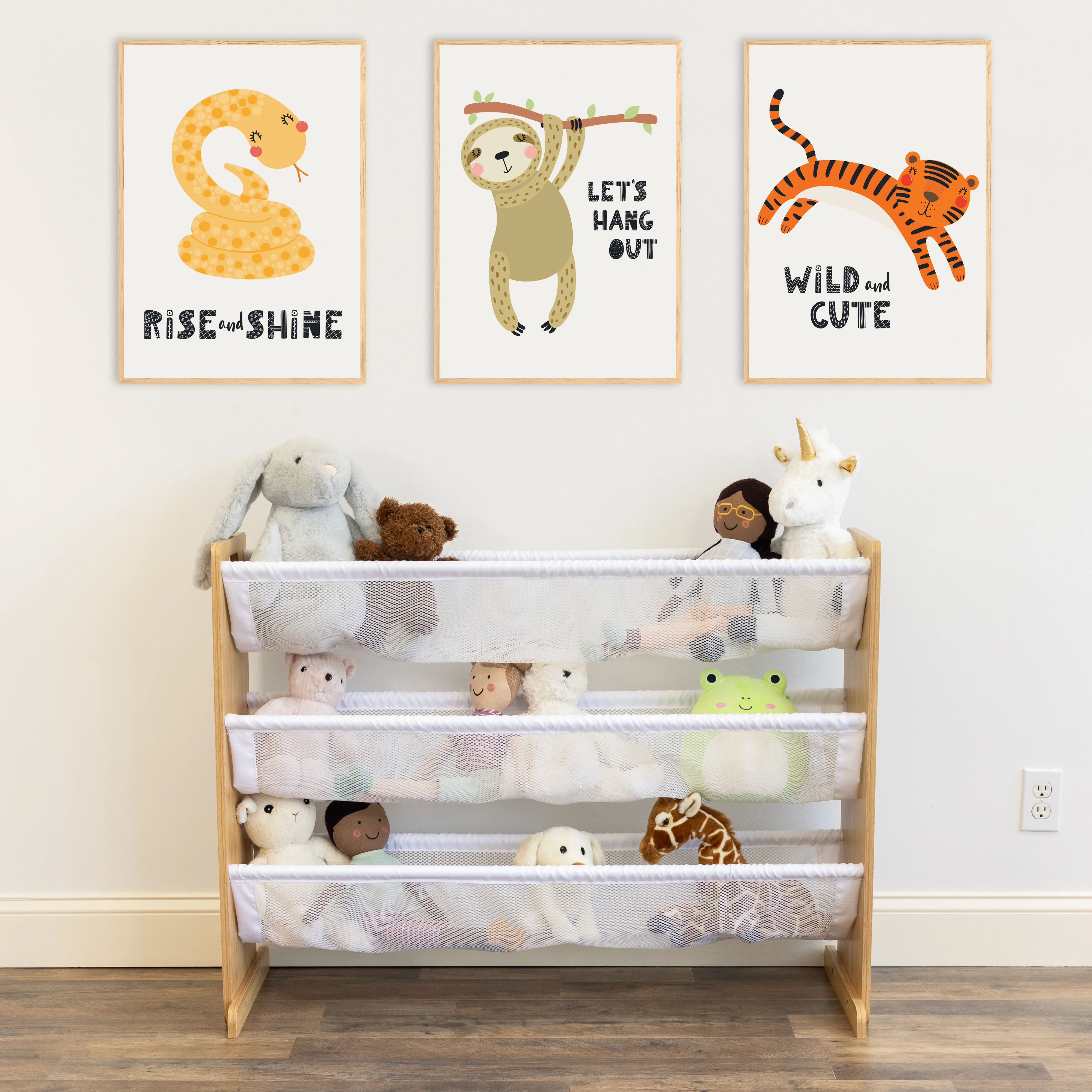 Humble Crew Journey Stuffed Animal Organizer with 3 Tiers, Natural/White