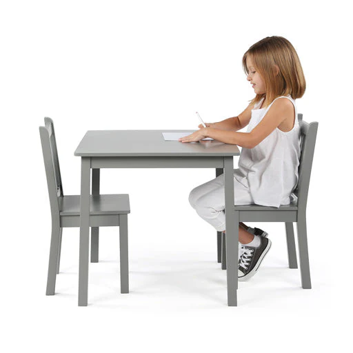 Explorer Kids Wood Grey Table and 2 Chairs Set