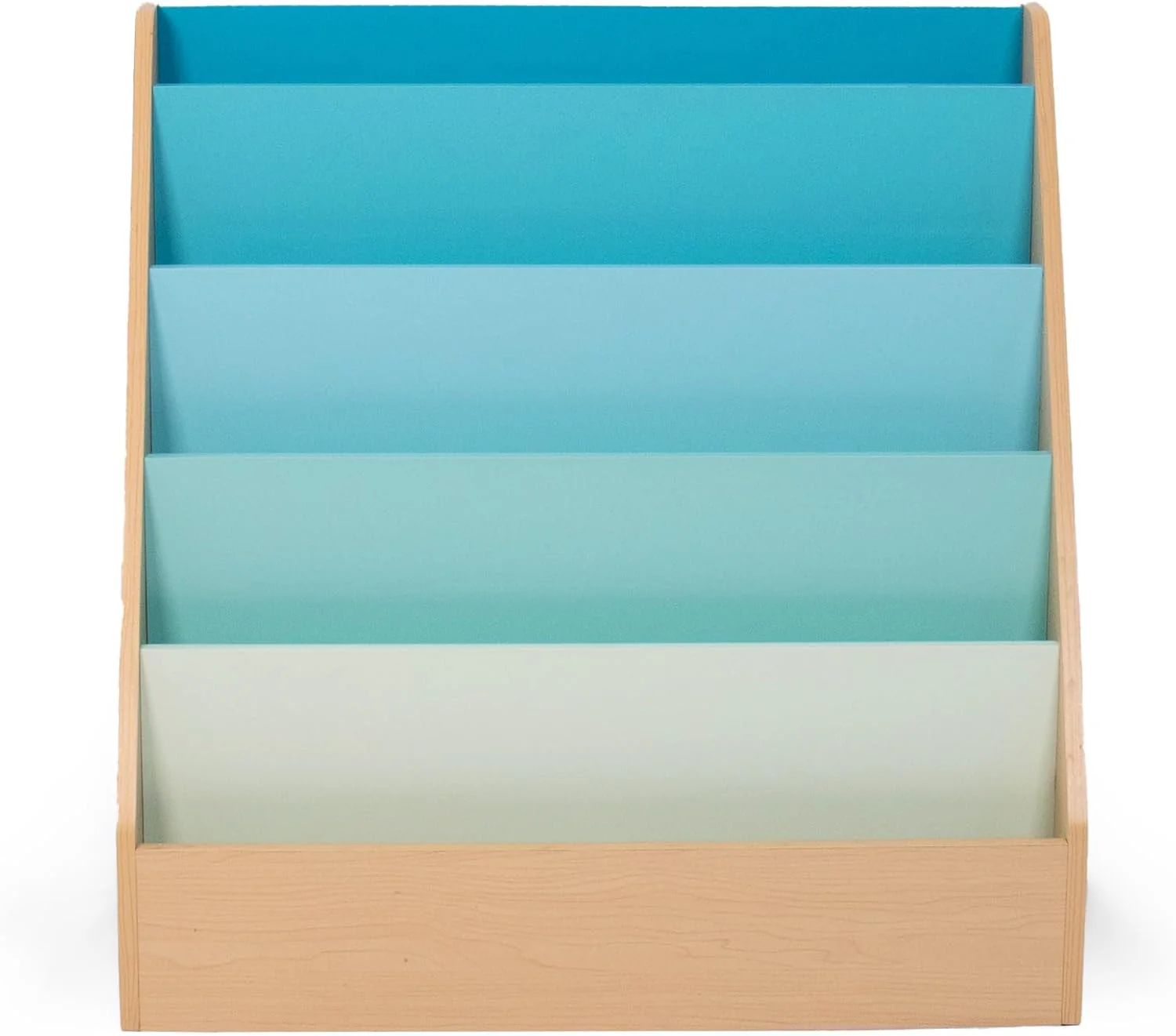 Humble Crew Skylar Children's Wooden Bookcase Storage Rack with 5 Tiers, Natural/Aqua